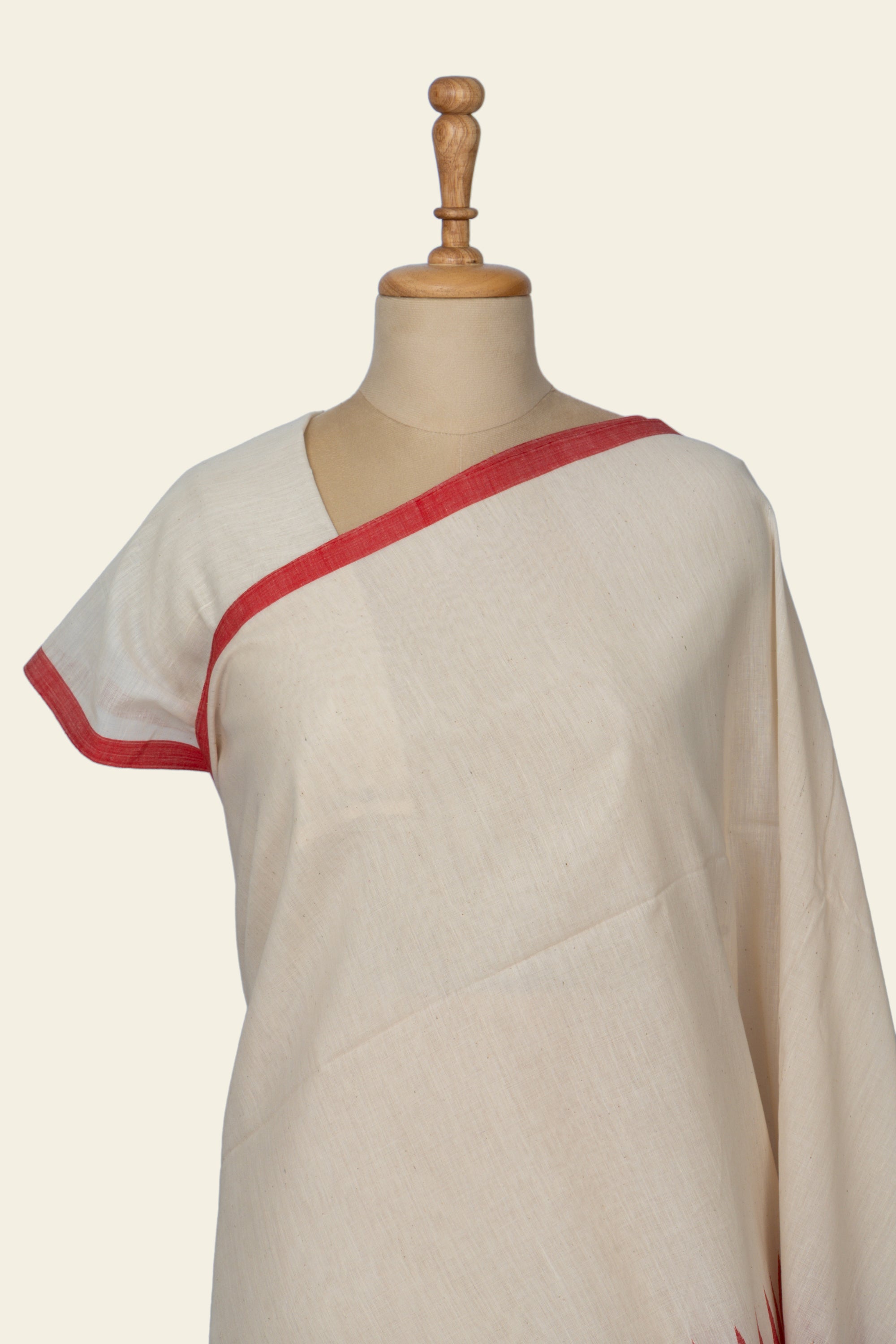 Off White and Red Bengal Jamdani Cotton Saree