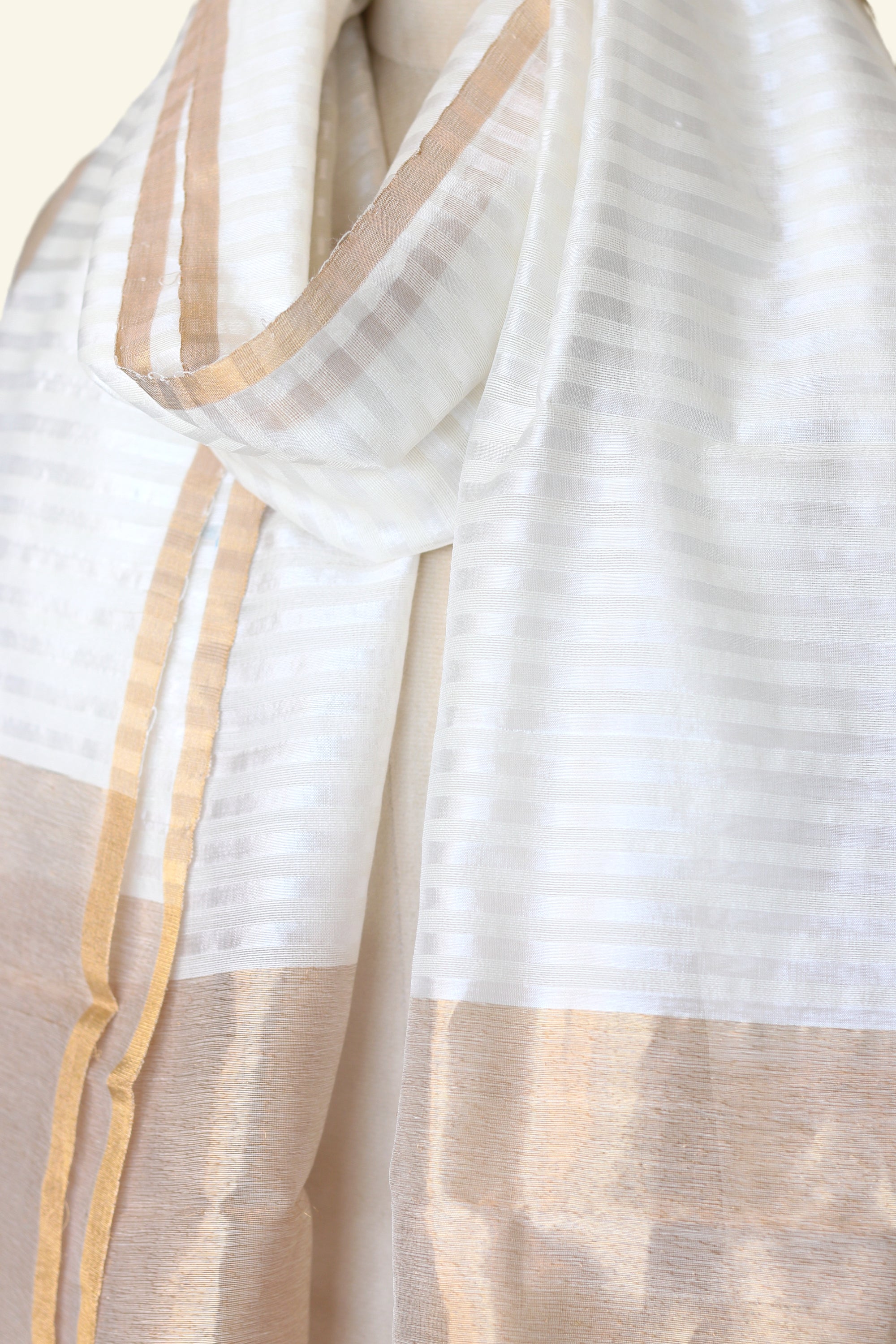 White and Creme Stripes Chanderi Silk Cotton Dupatta