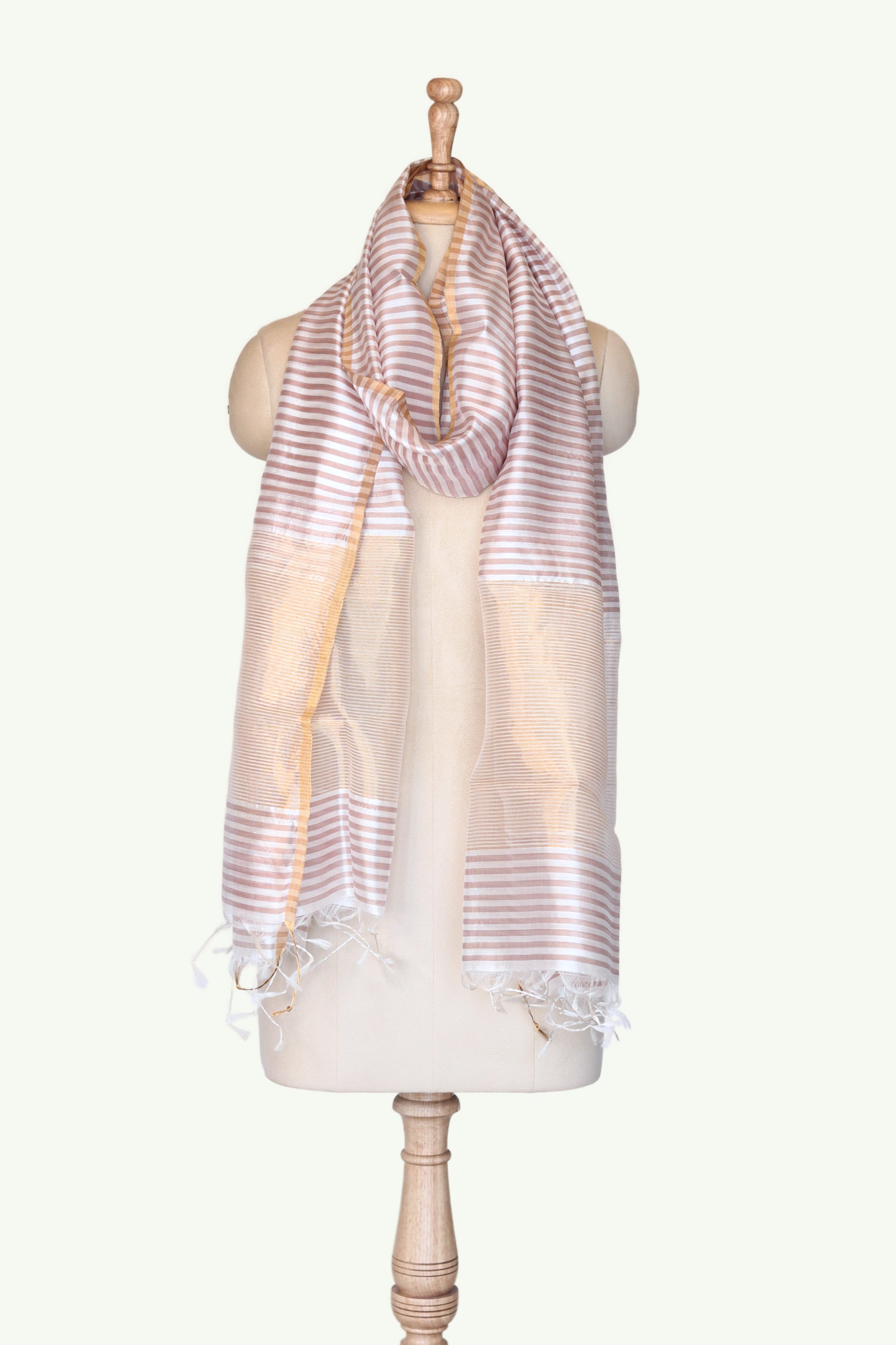 White and Brown Stripes Chanderi Silk Dupatta