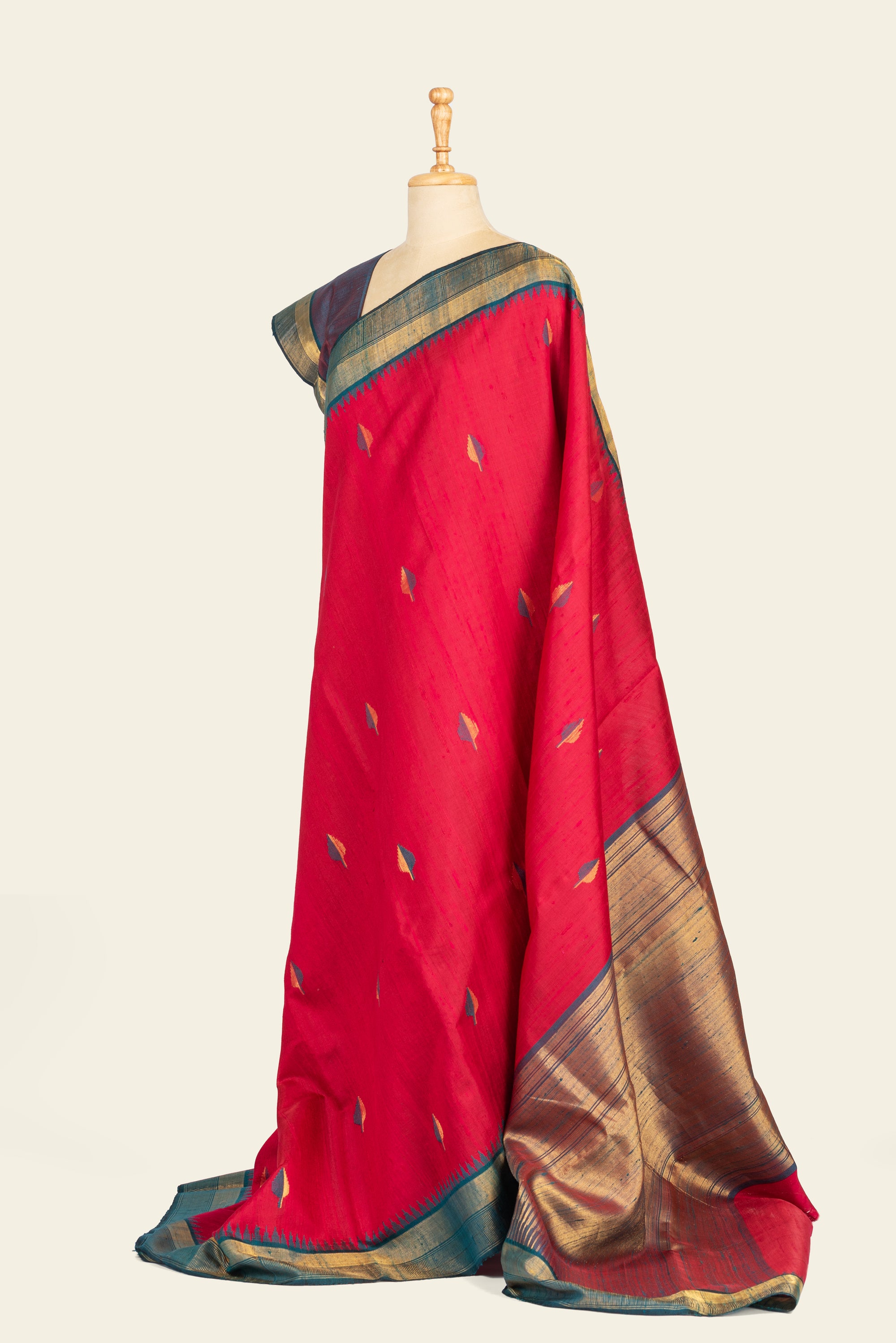Light Red Chhattisgarh Raw Silk saree
