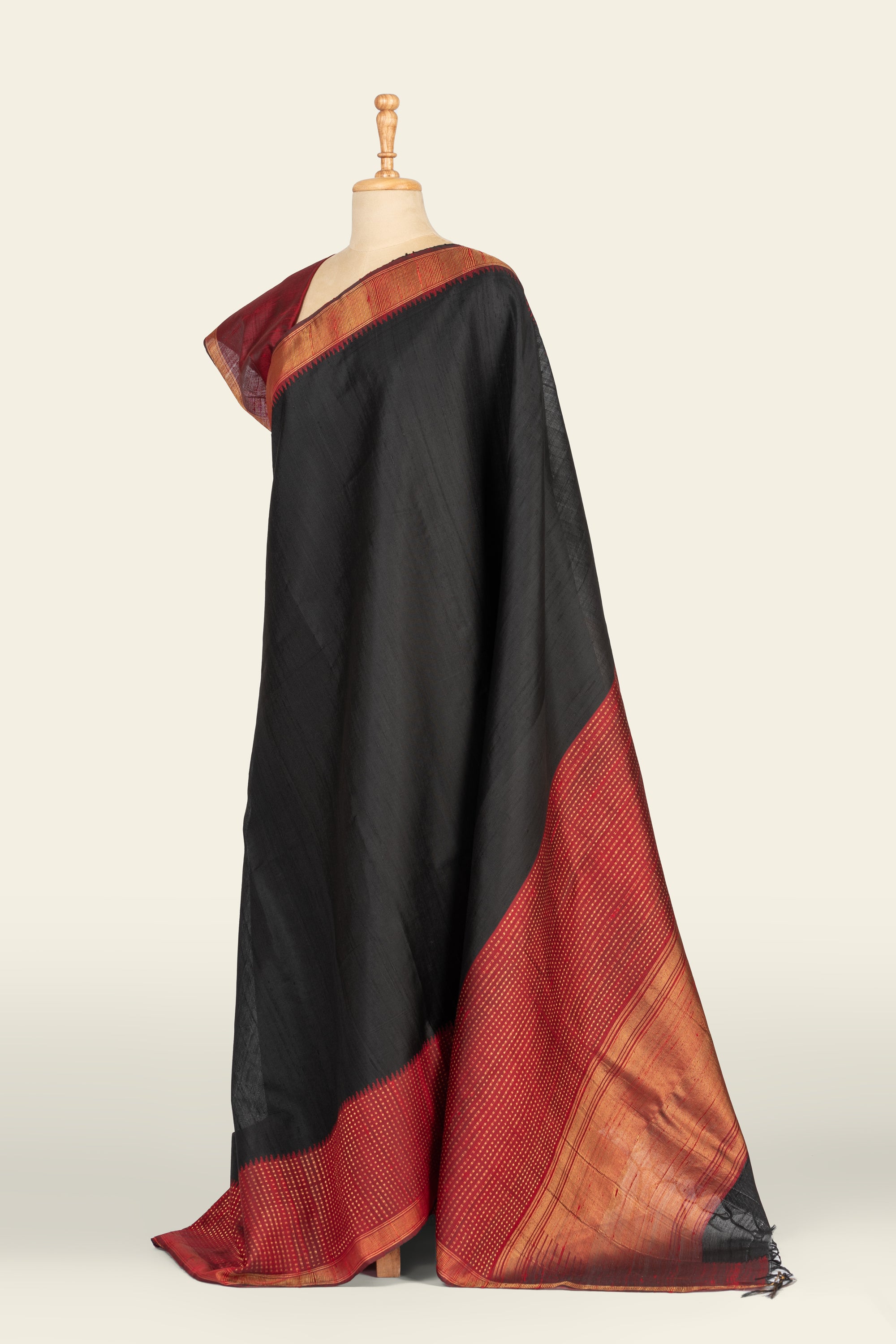 Ink Black Chhattisgarh Raw Silk saree