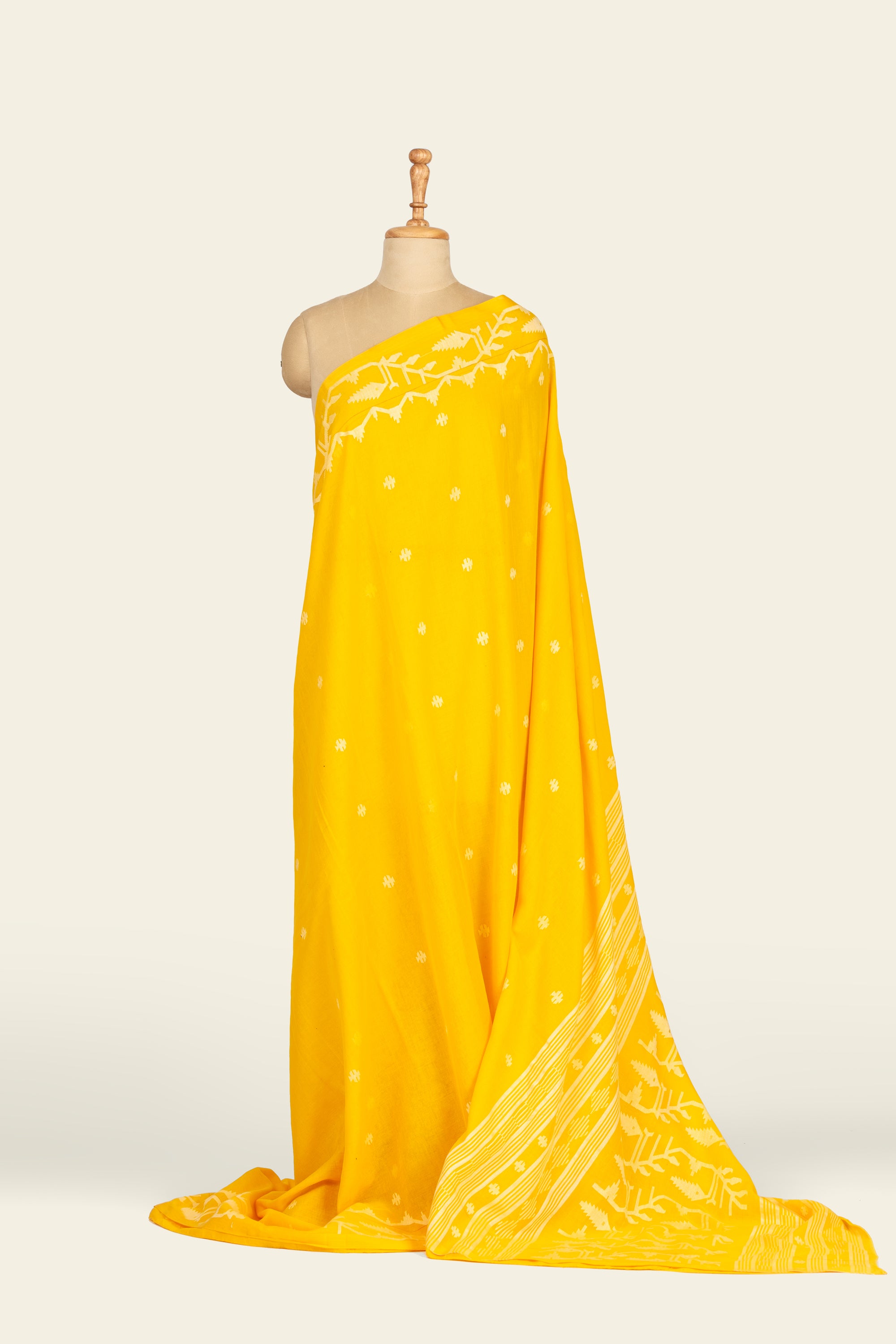 Yellow Bengal Cotton Jamdani Saree