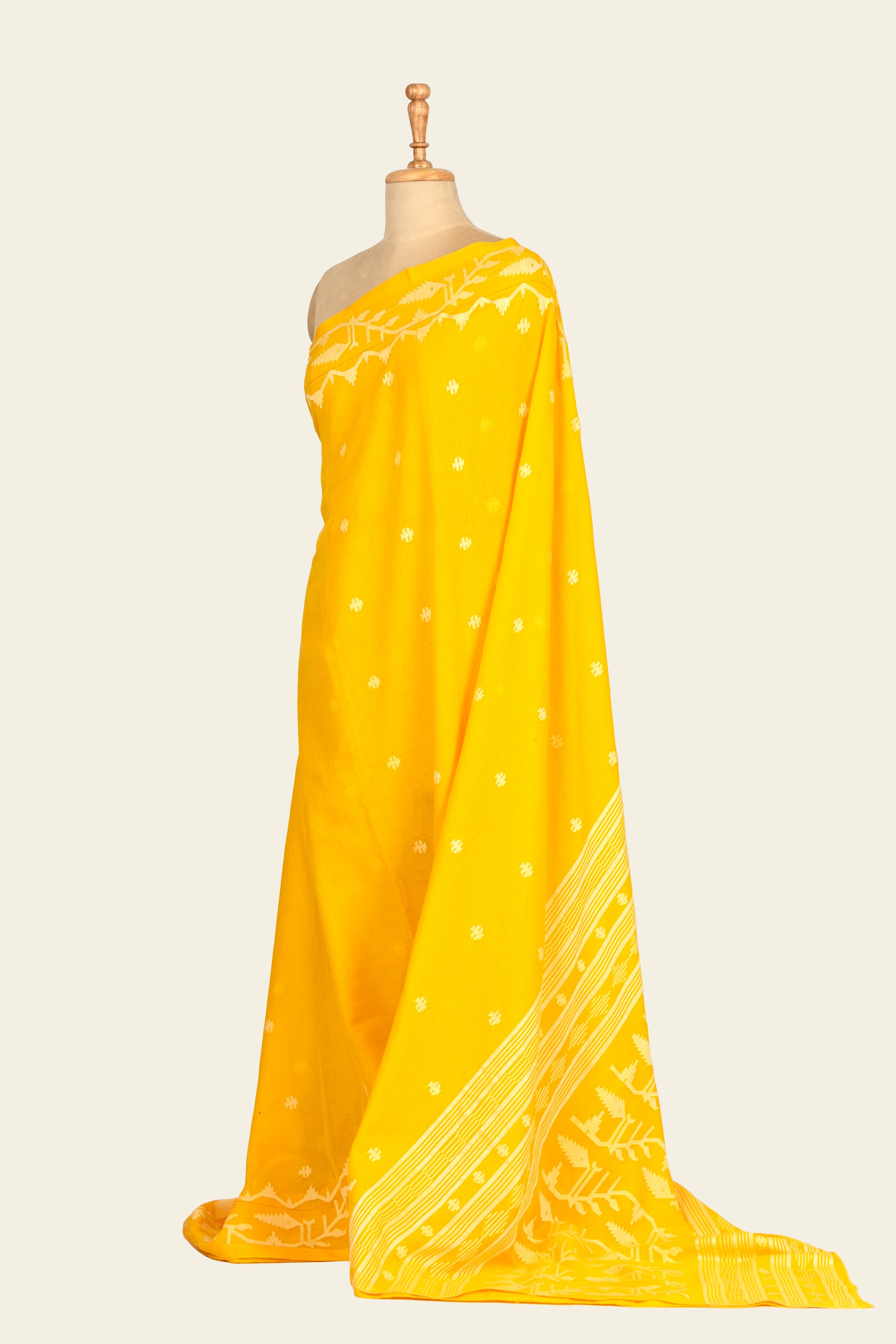 Yellow Bengal Cotton Jamdani Saree