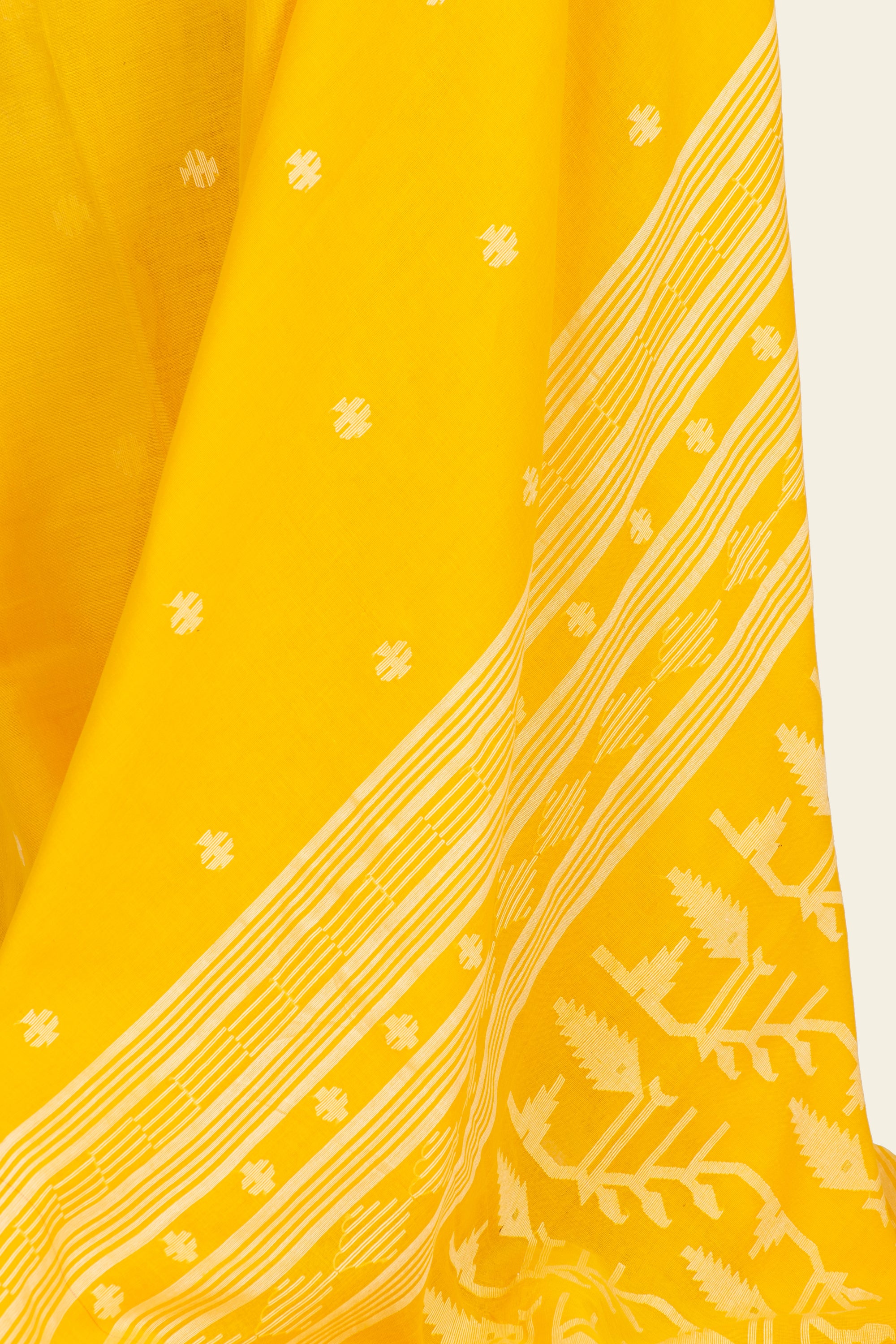 Yellow Bengal Cotton Jamdani Saree