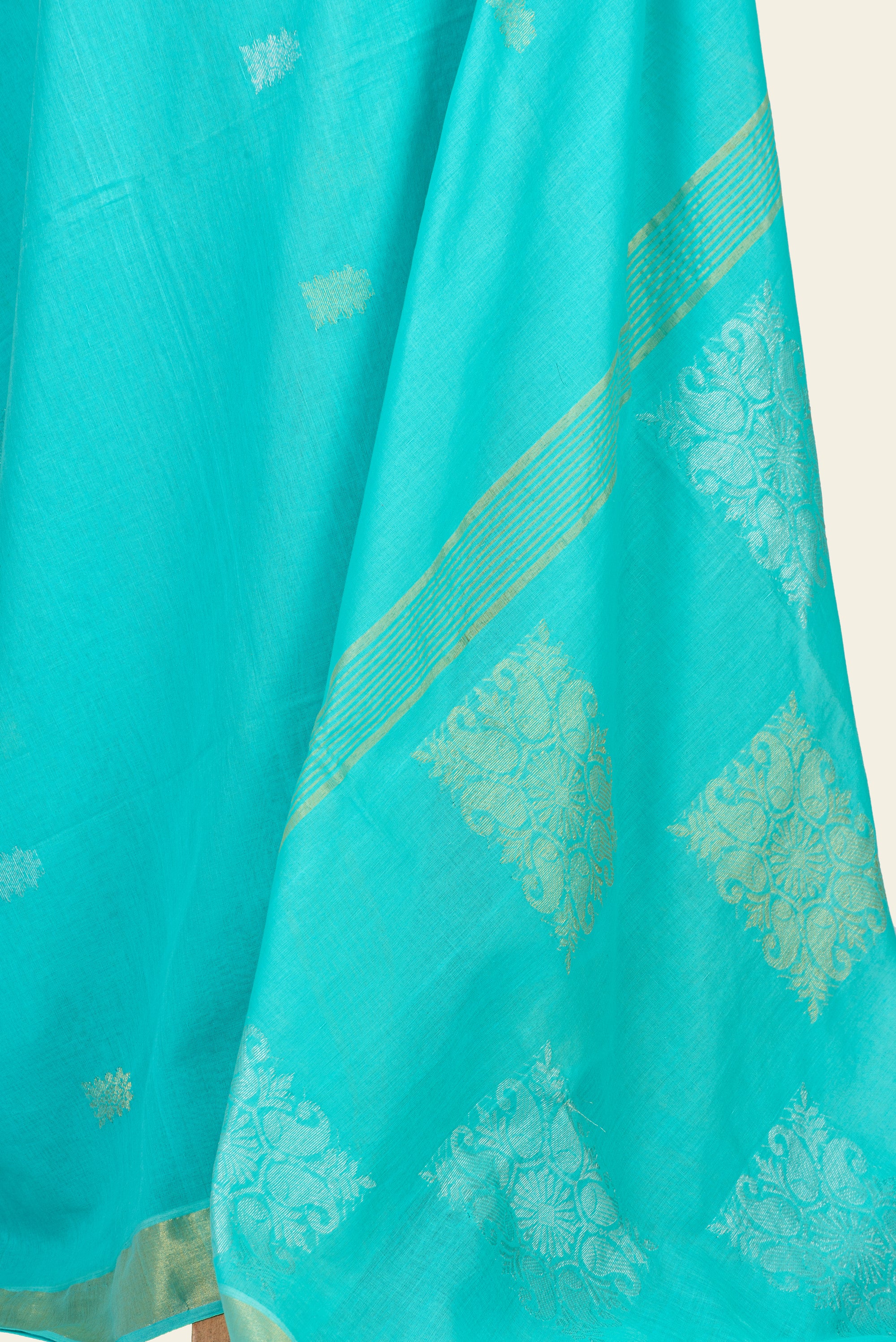 Turquoise Blue Bengal Cotton Saree