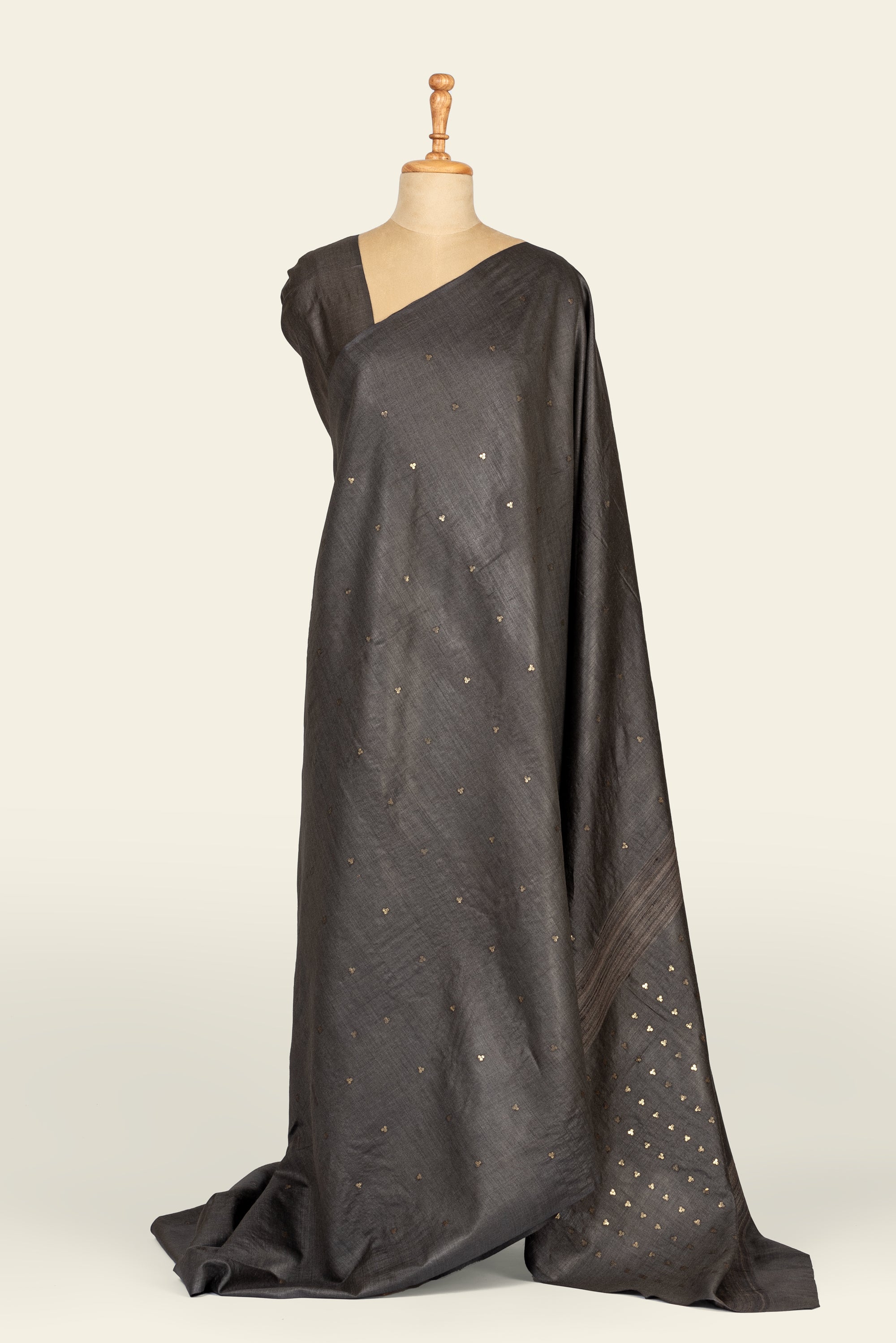 Charcoal Black Sequence Chhattisgarh Tussar Silk Saree