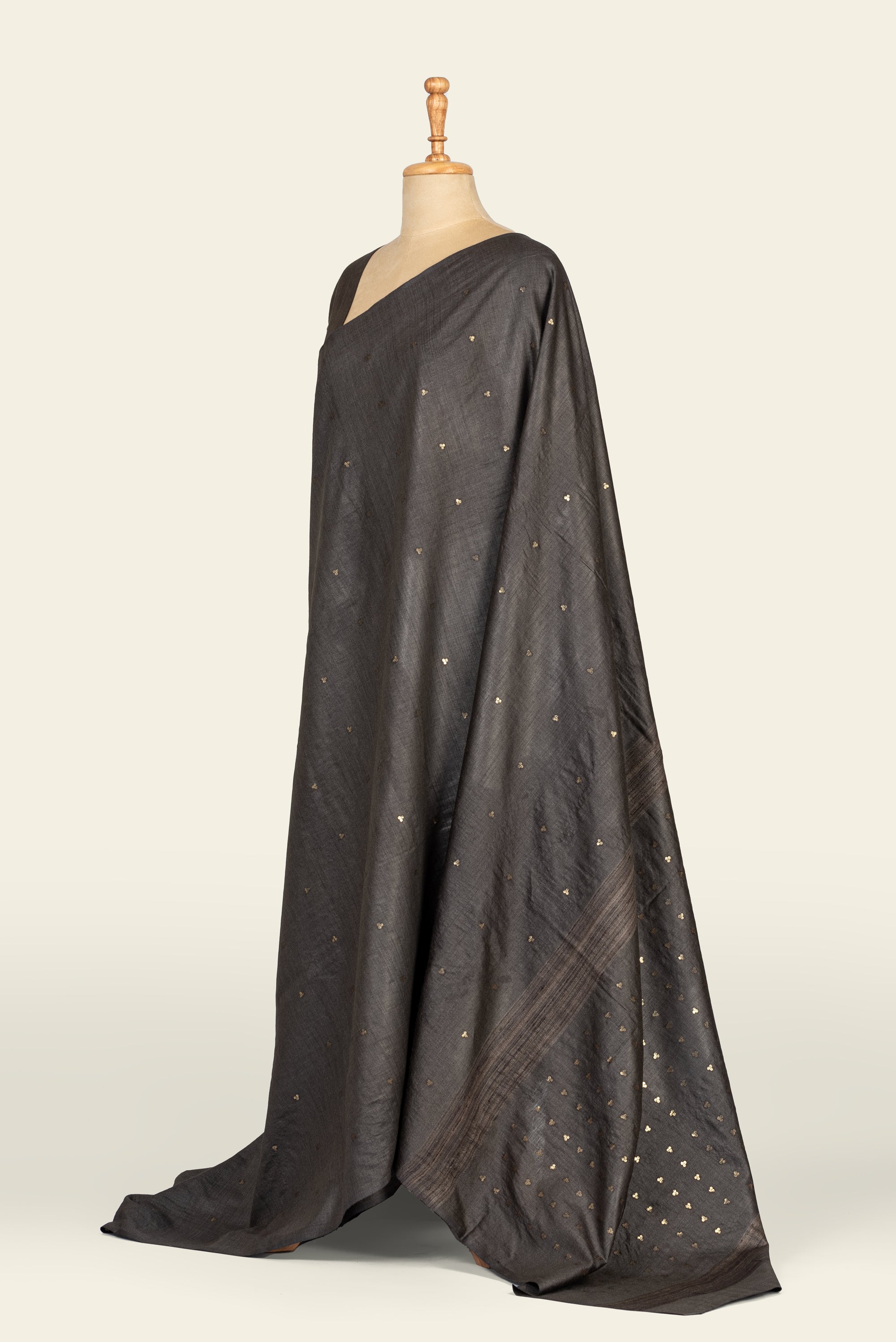 Charcoal Black Sequence Chhattisgarh Tussar Silk Saree