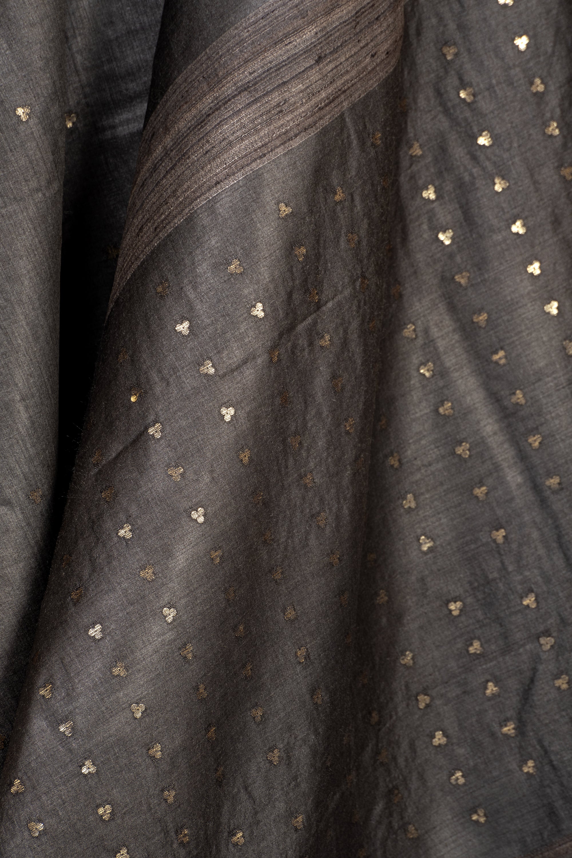 Charcoal Black Sequence Chhattisgarh Tussar Silk Saree