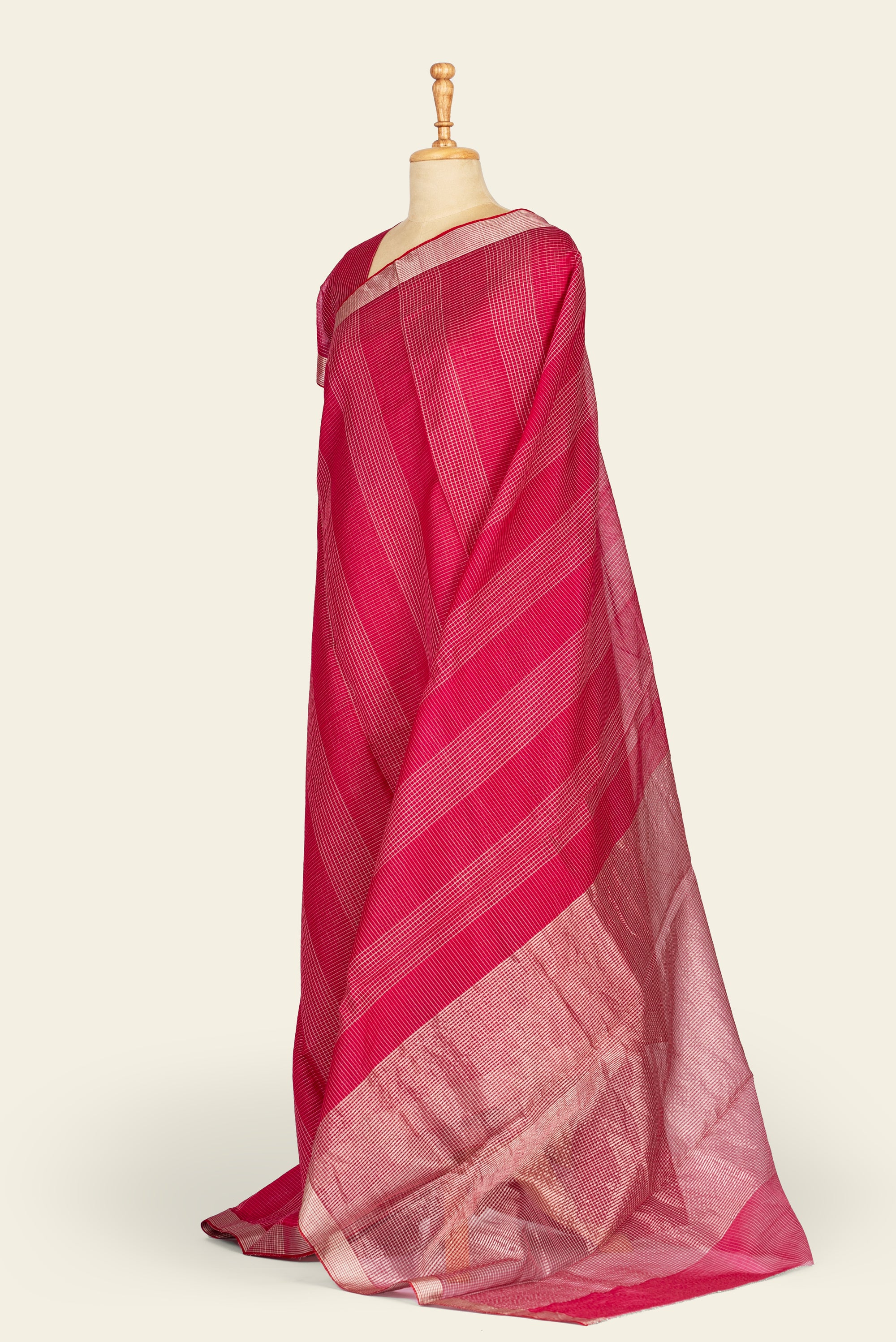 Rani Pink Check Chanderi Silk Cotton Saree