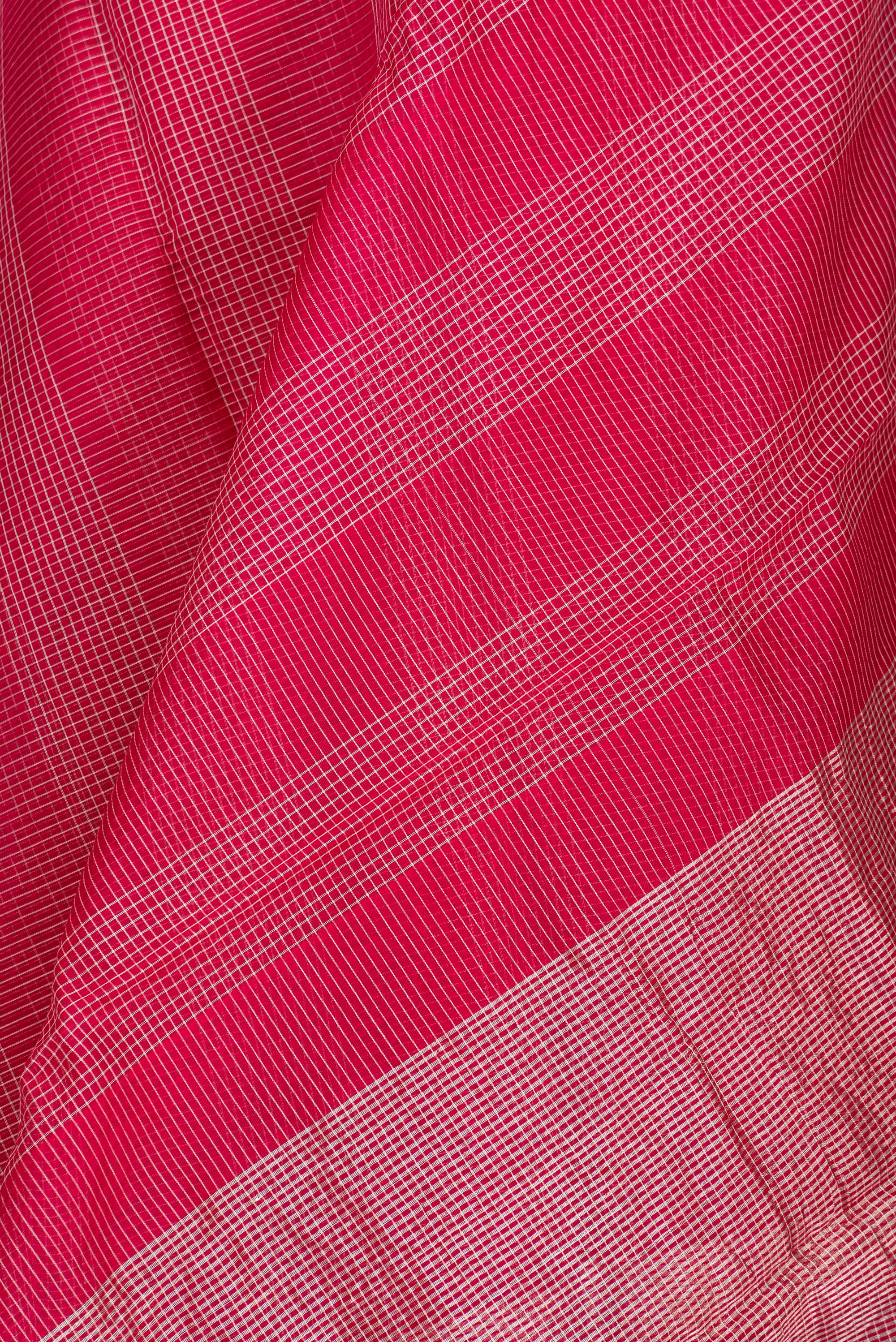 Rani Pink Check Chanderi Silk Cotton Saree