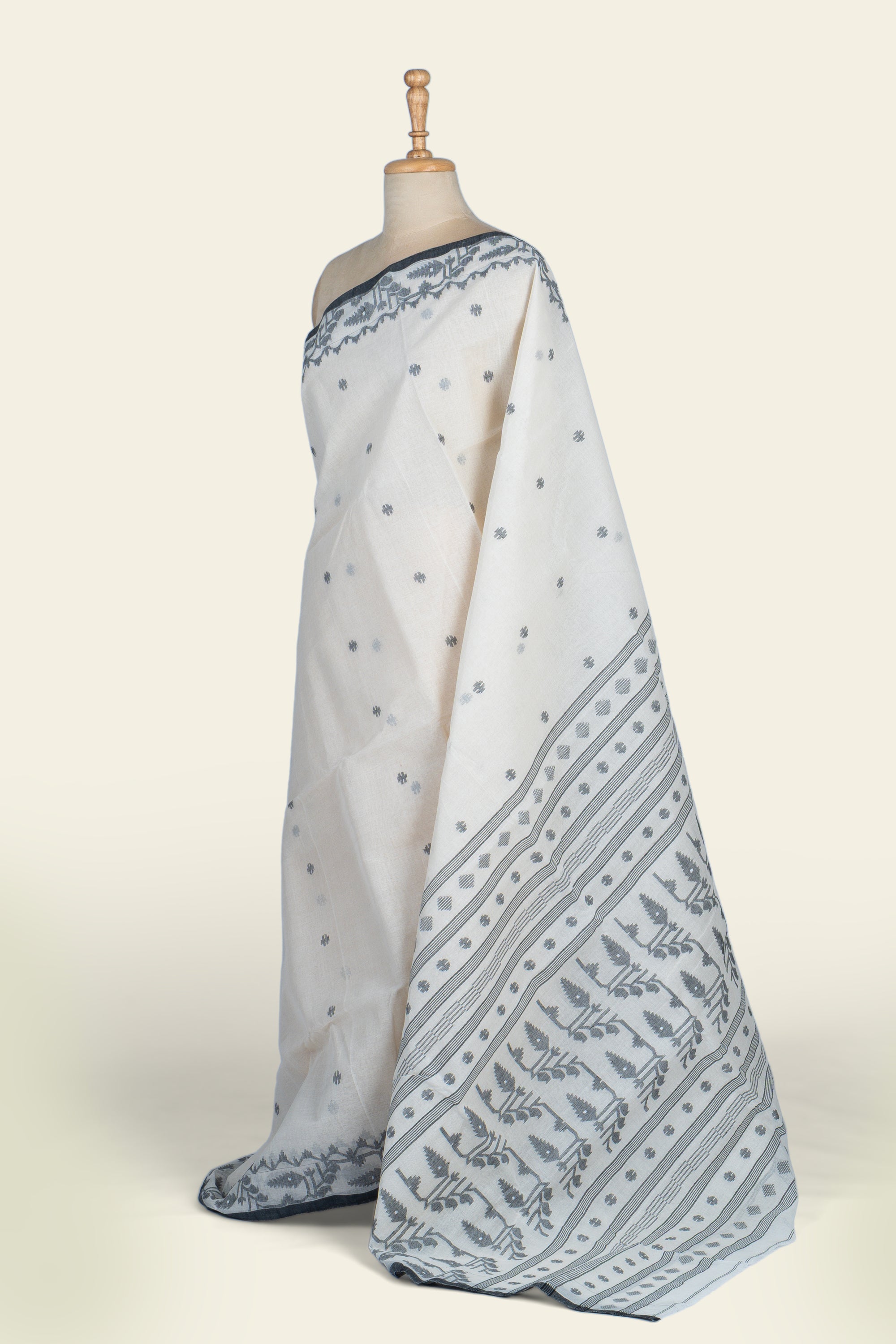 Pearl White Jamdani Bengal Cotton Saree