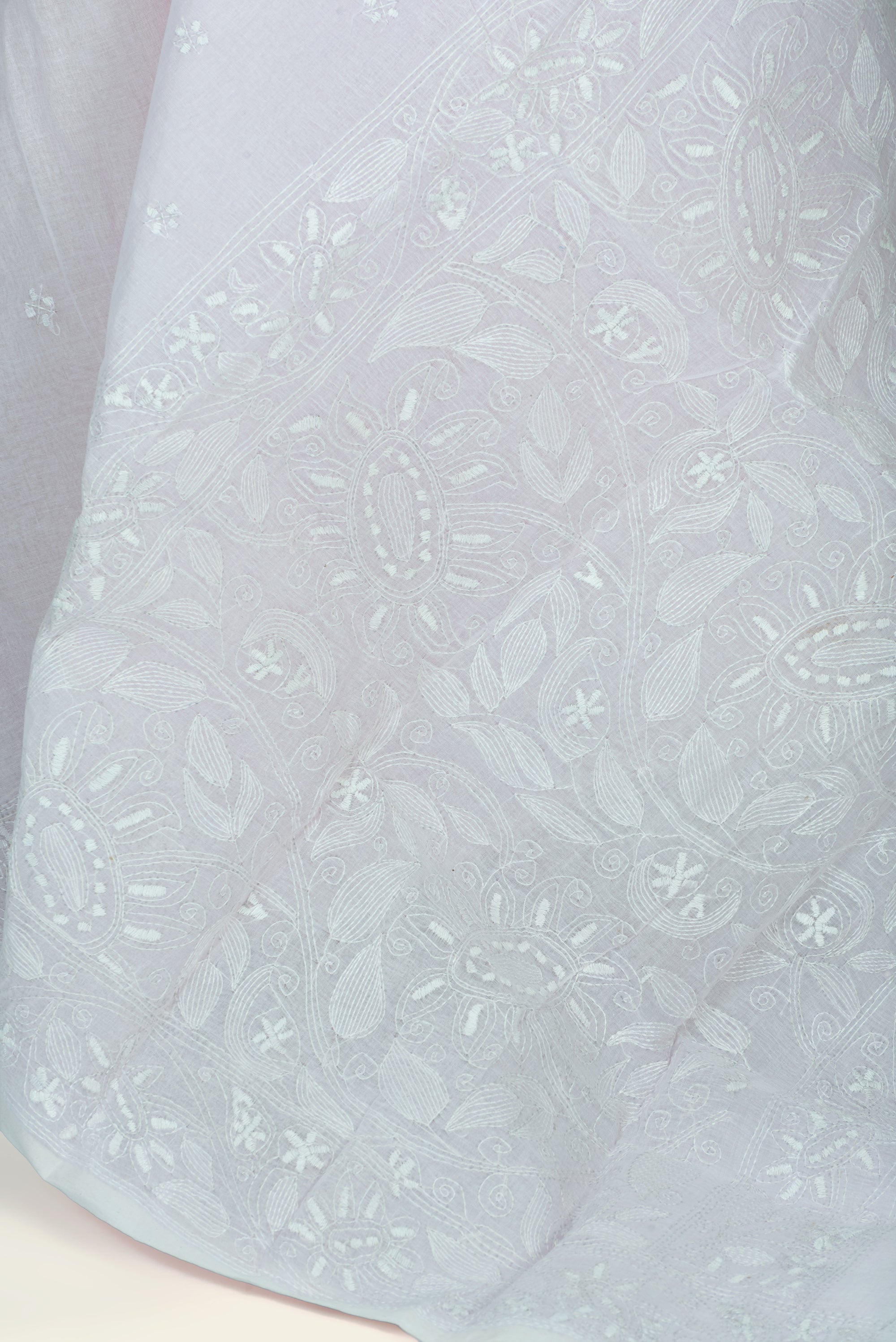 Light Pink Bengal Kantha Stitch Pure Cotton Saree