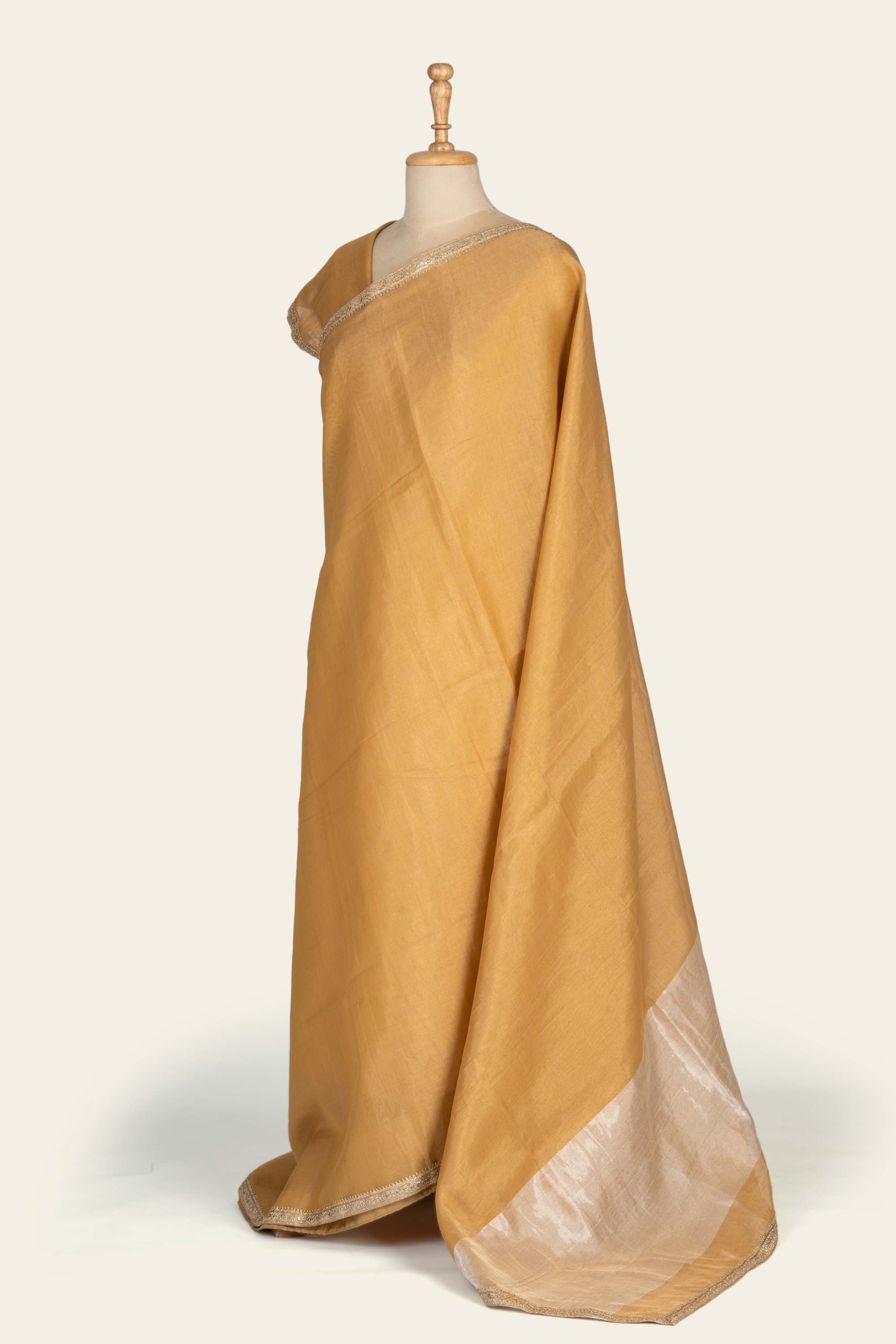 Golden with Lace Chanderi Tissue Saree