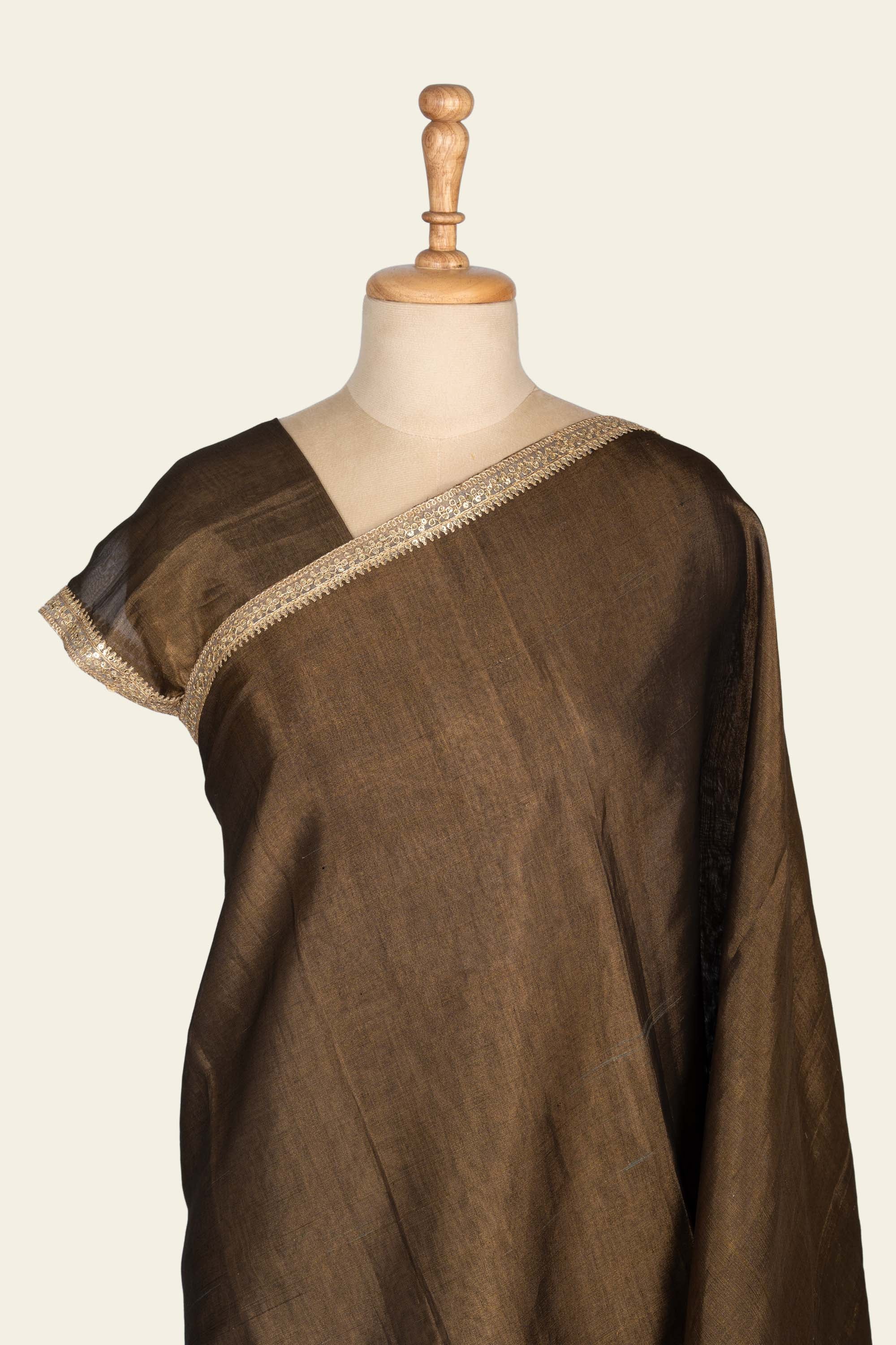 Metallic Black with Lace Chanderi Tissue Saree