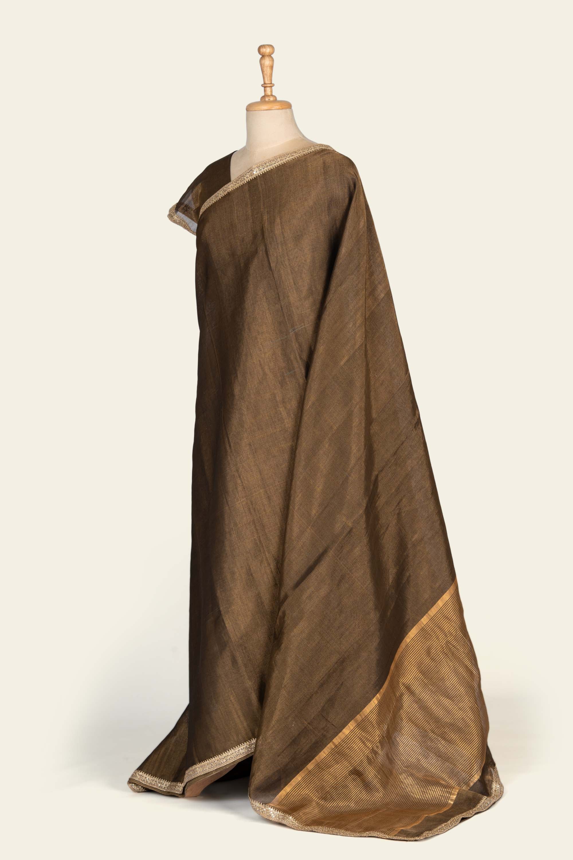 Metallic Black with Lace Chanderi Tissue Saree