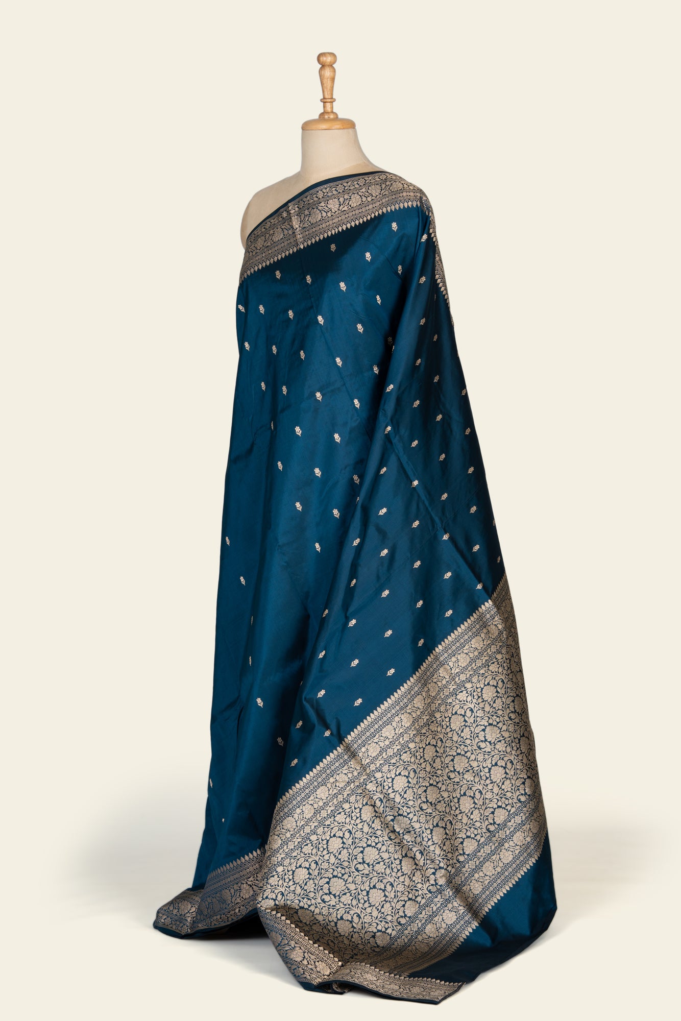 Teal Blue Kadhua Benarasi silk saree