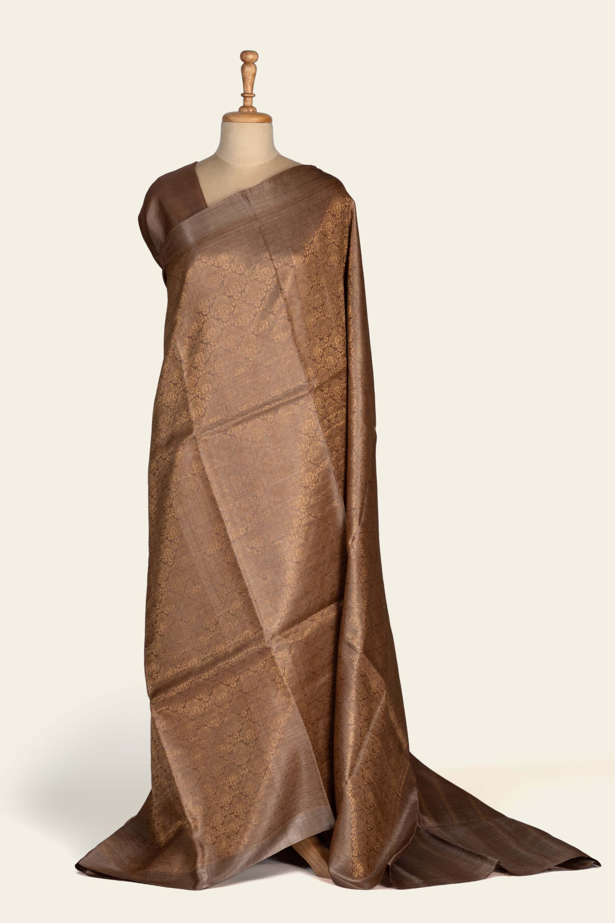 Irish Coffee Brocade Chhattisgarh Pure Tussar Silk Saree