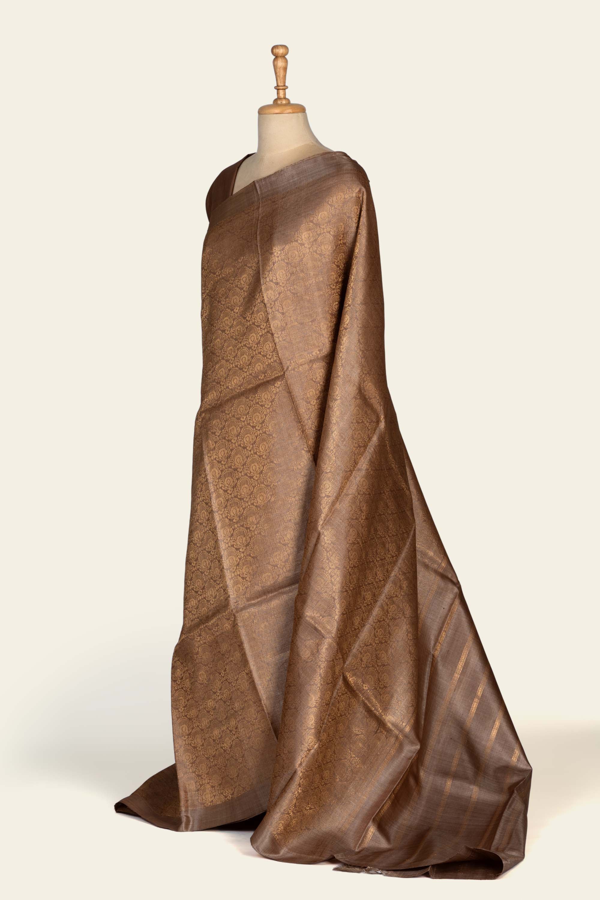 Irish Coffee Brocade Chhattisgarh Pure Tussar Silk Saree