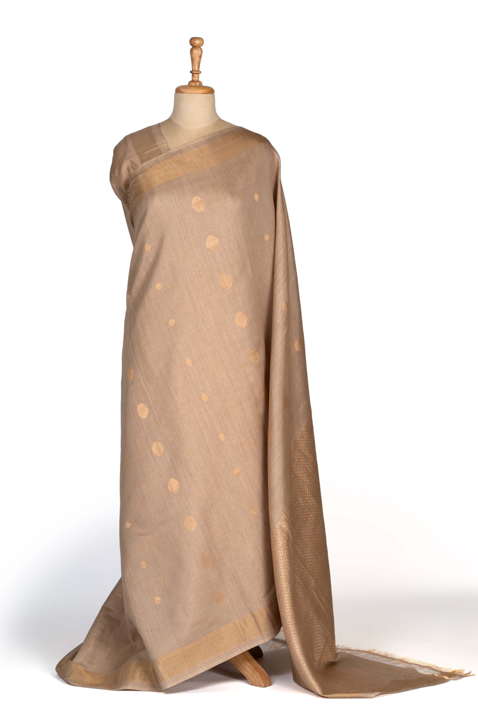Beige Chhattisgarh Handspun Pure Tussar Silk Saree