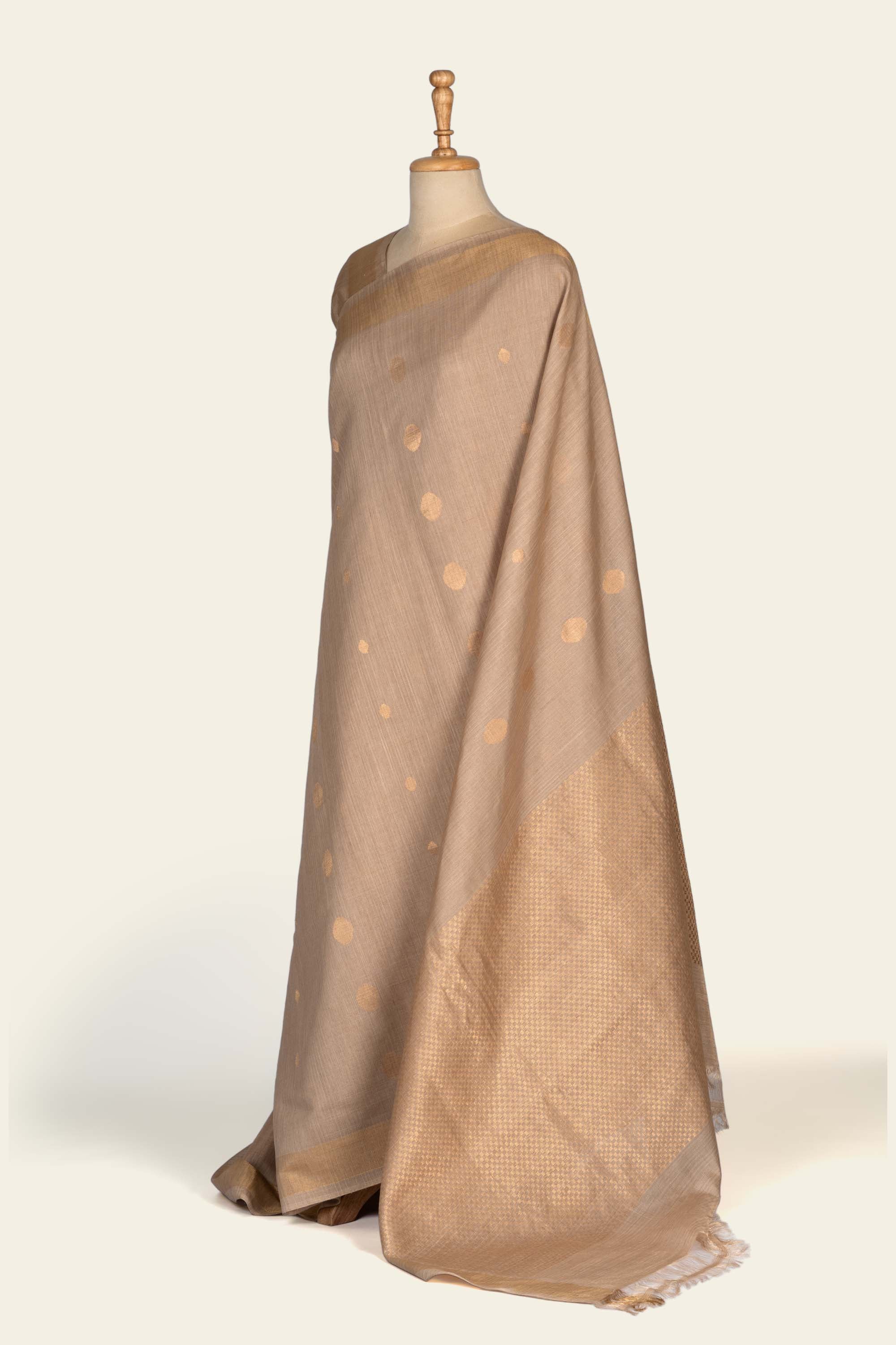 Beige Chhattisgarh Handspun Pure Tussar Silk Saree