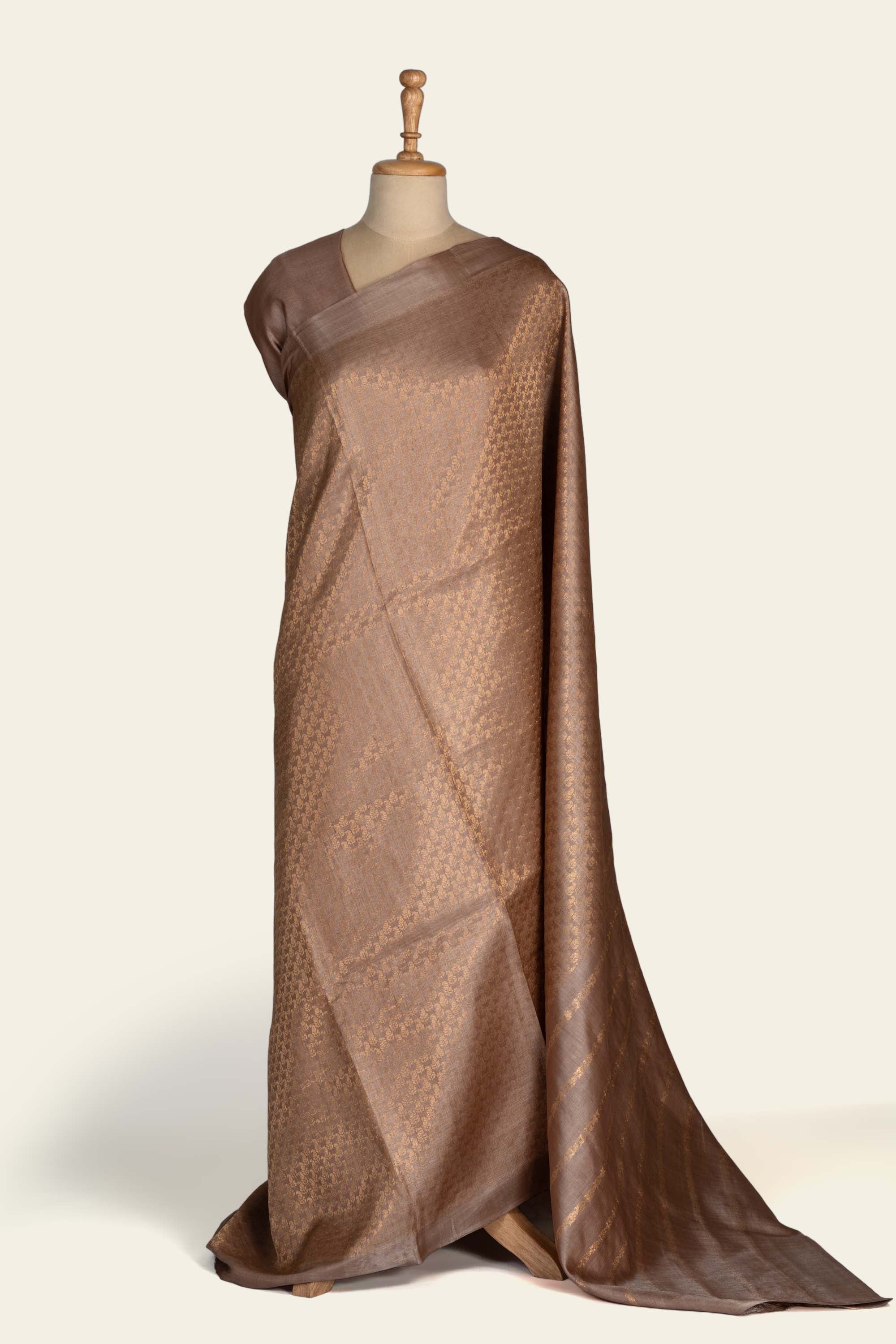 Golden Brown Brocade Chhattisgarh Pure Tussar Silk Saree