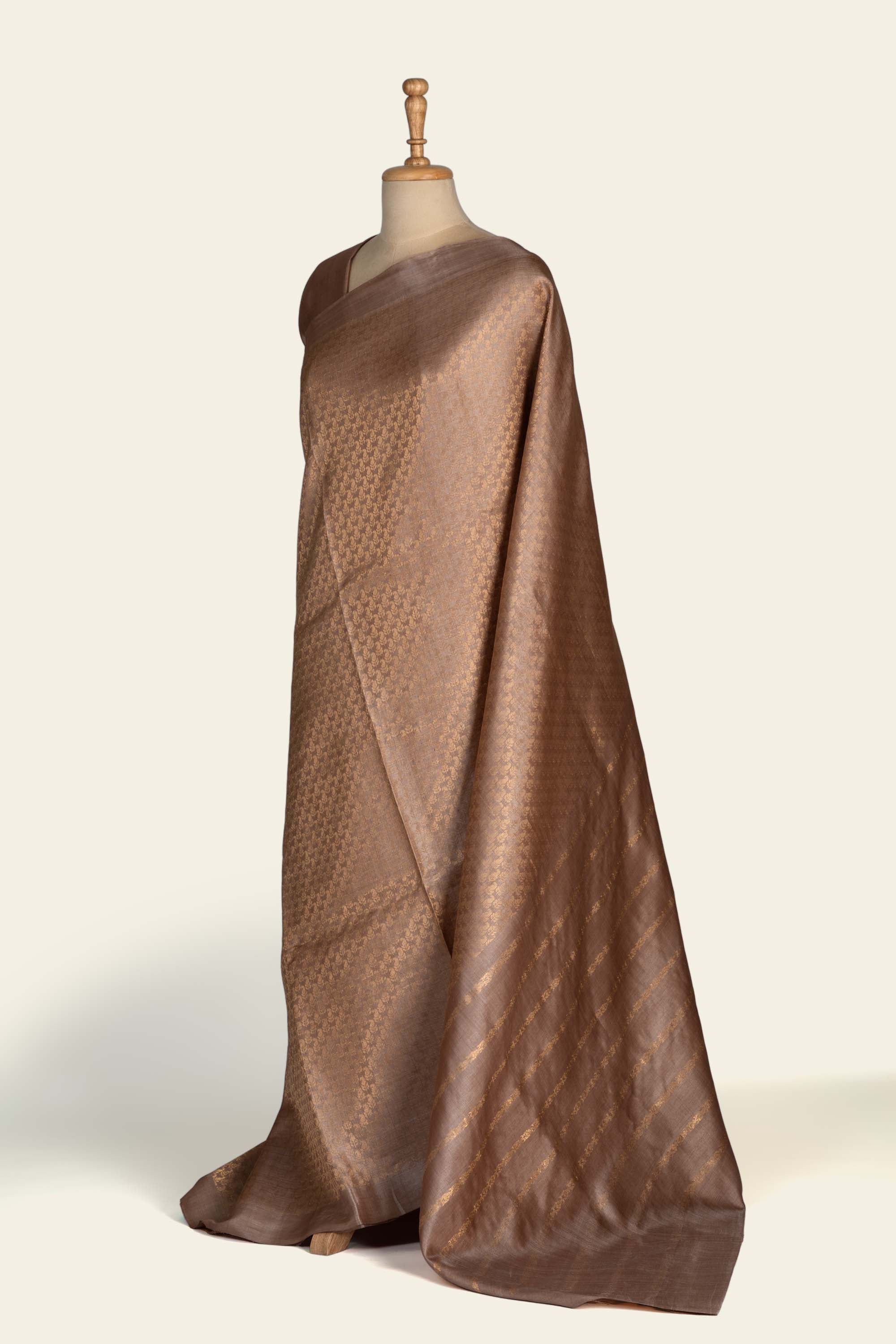 Golden Brown Brocade Chhattisgarh Pure Tussar Silk Saree