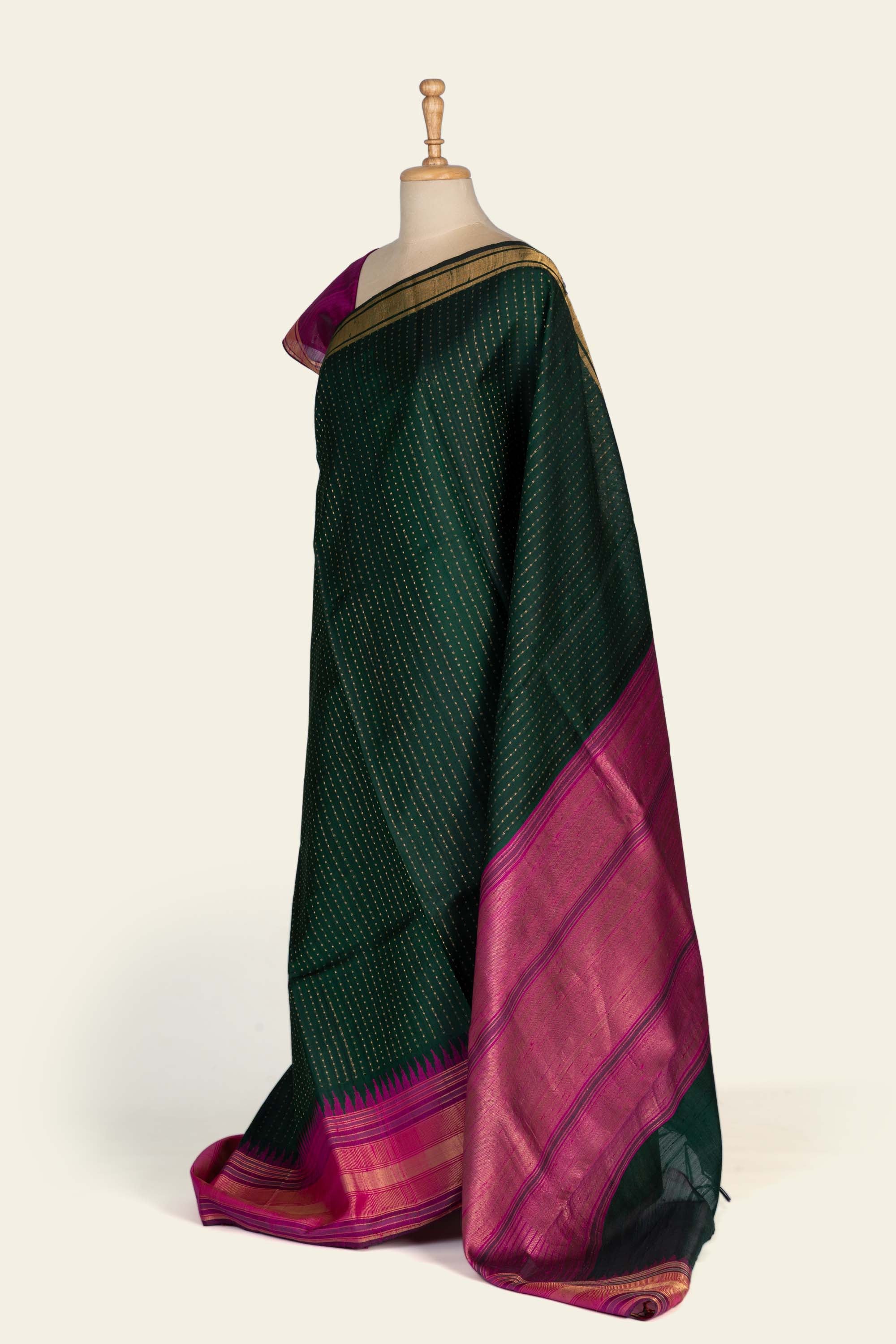 Darkest Green Chhattisgarh Raw Silk Saree
