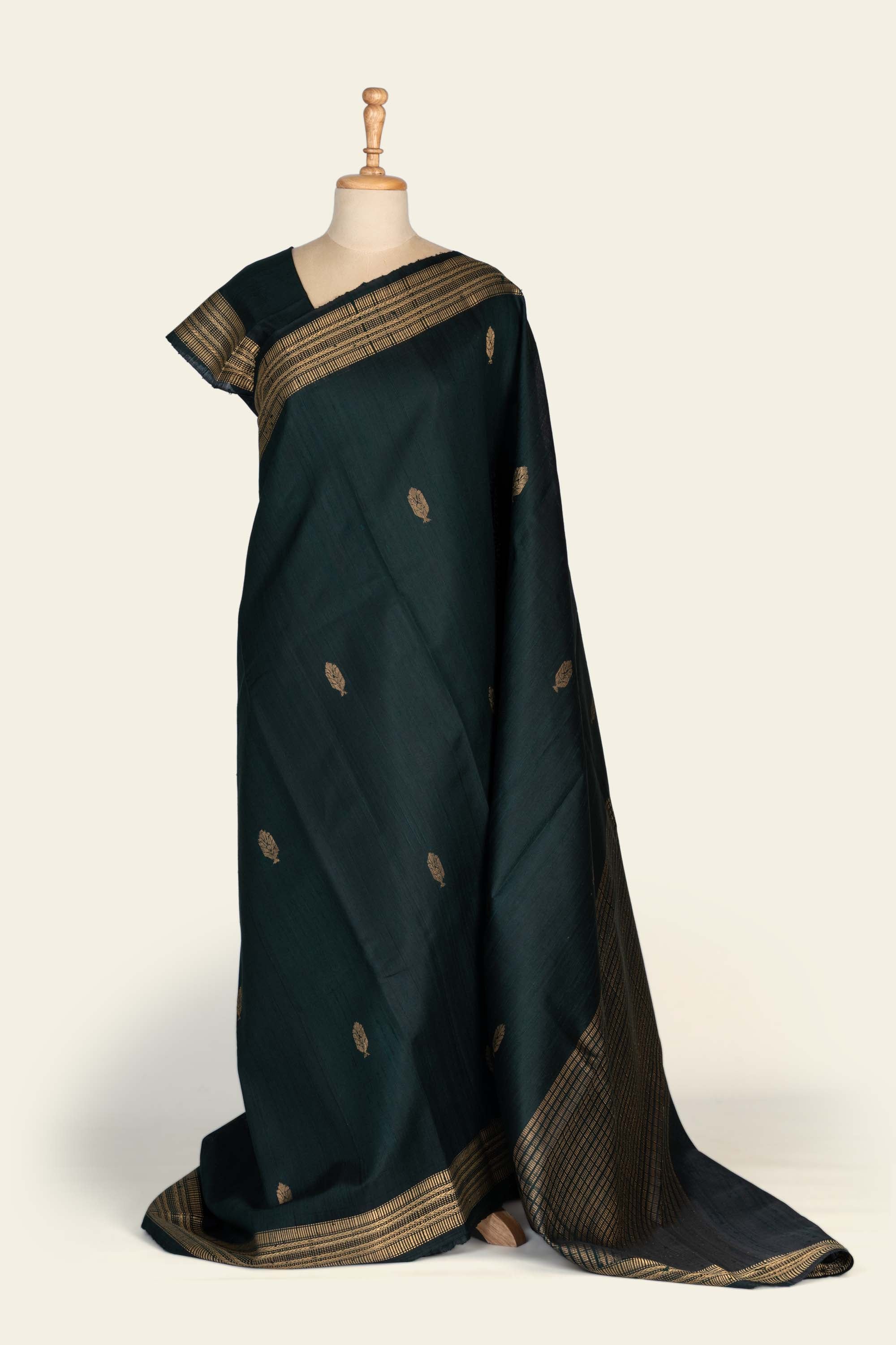 Deep Green Chhattisgarh Raw Silk Saree
