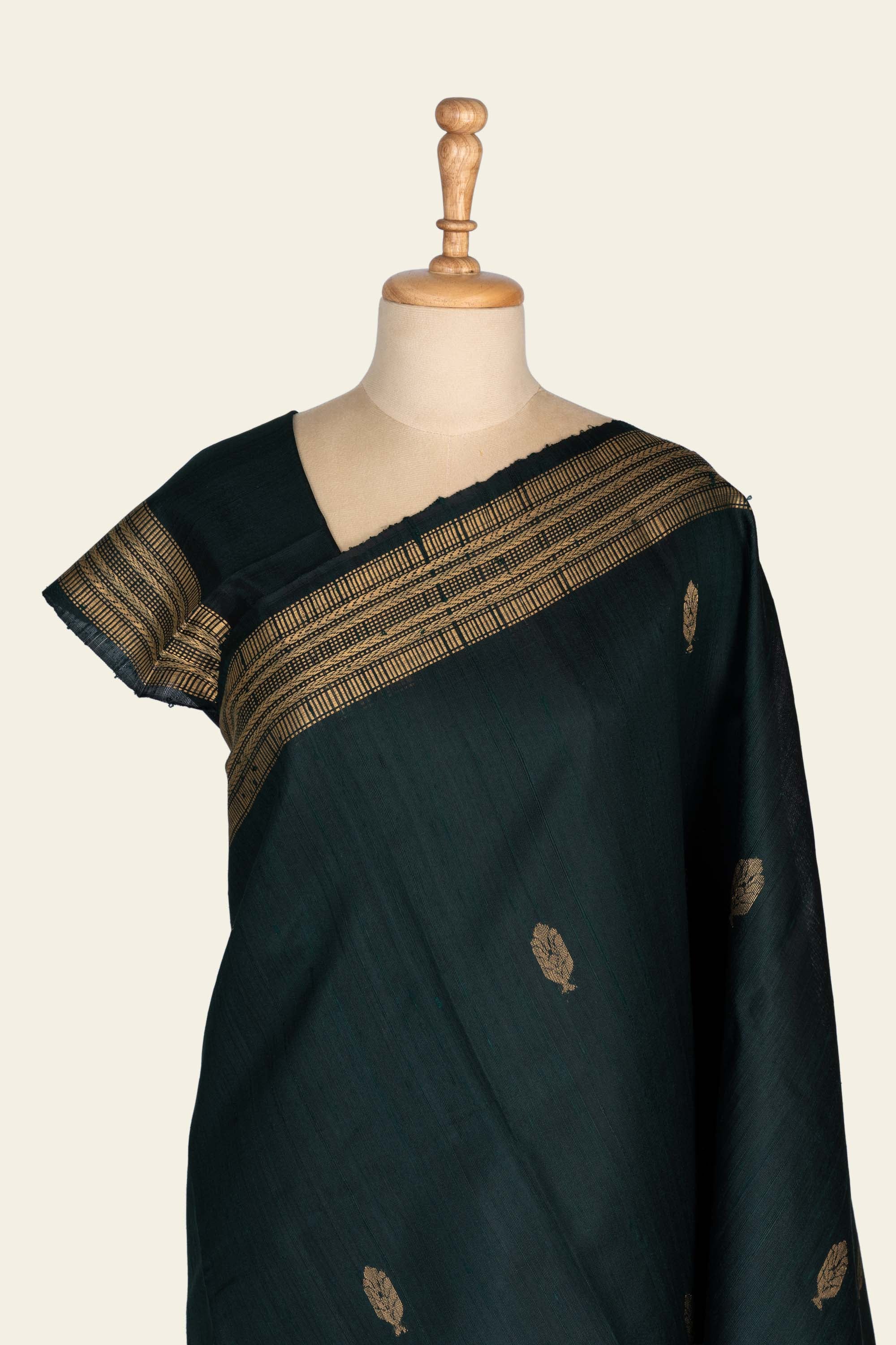 Deep Green Chhattisgarh Raw Silk Saree