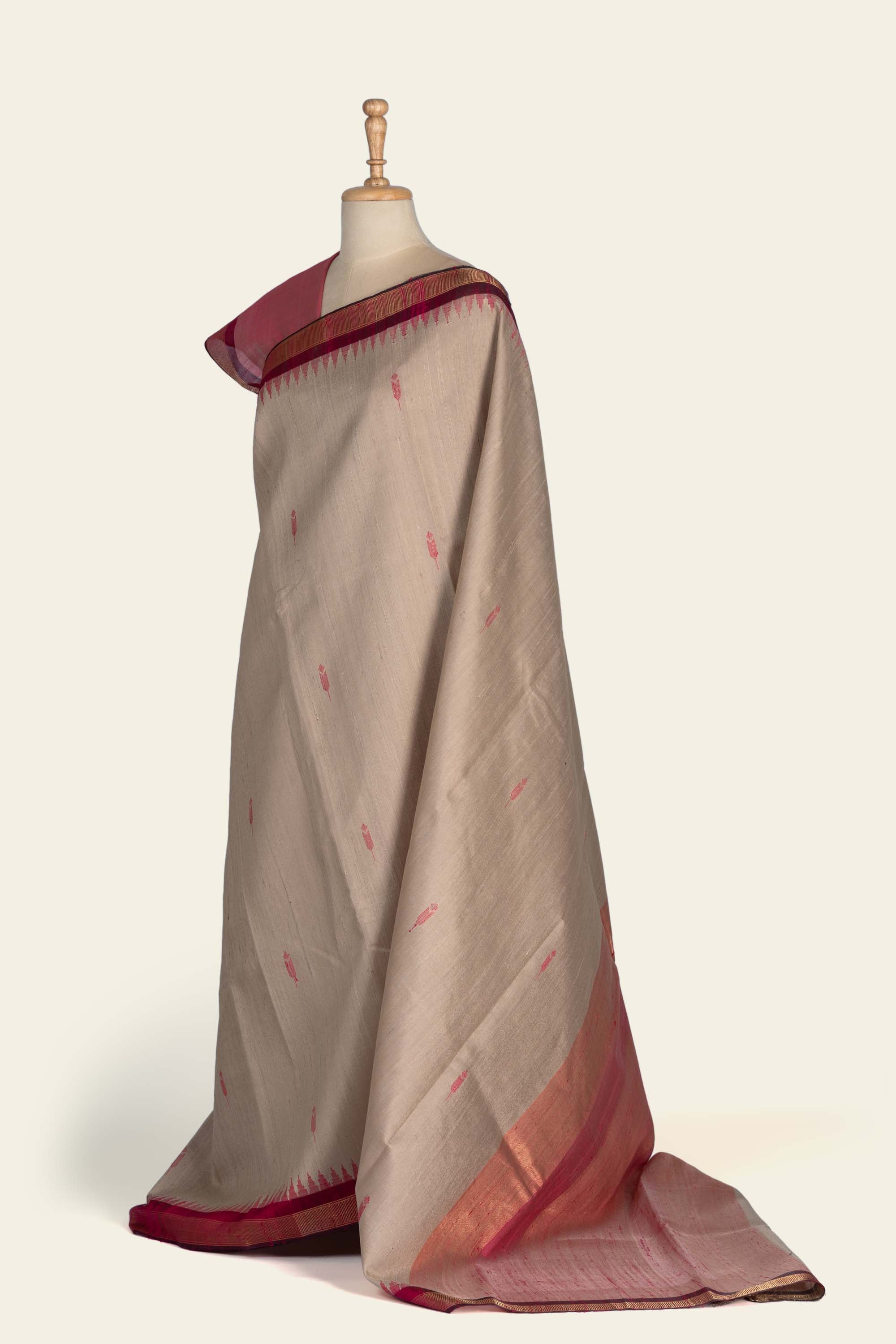 Light Beige Chhattisgarh Raw Silk Saree