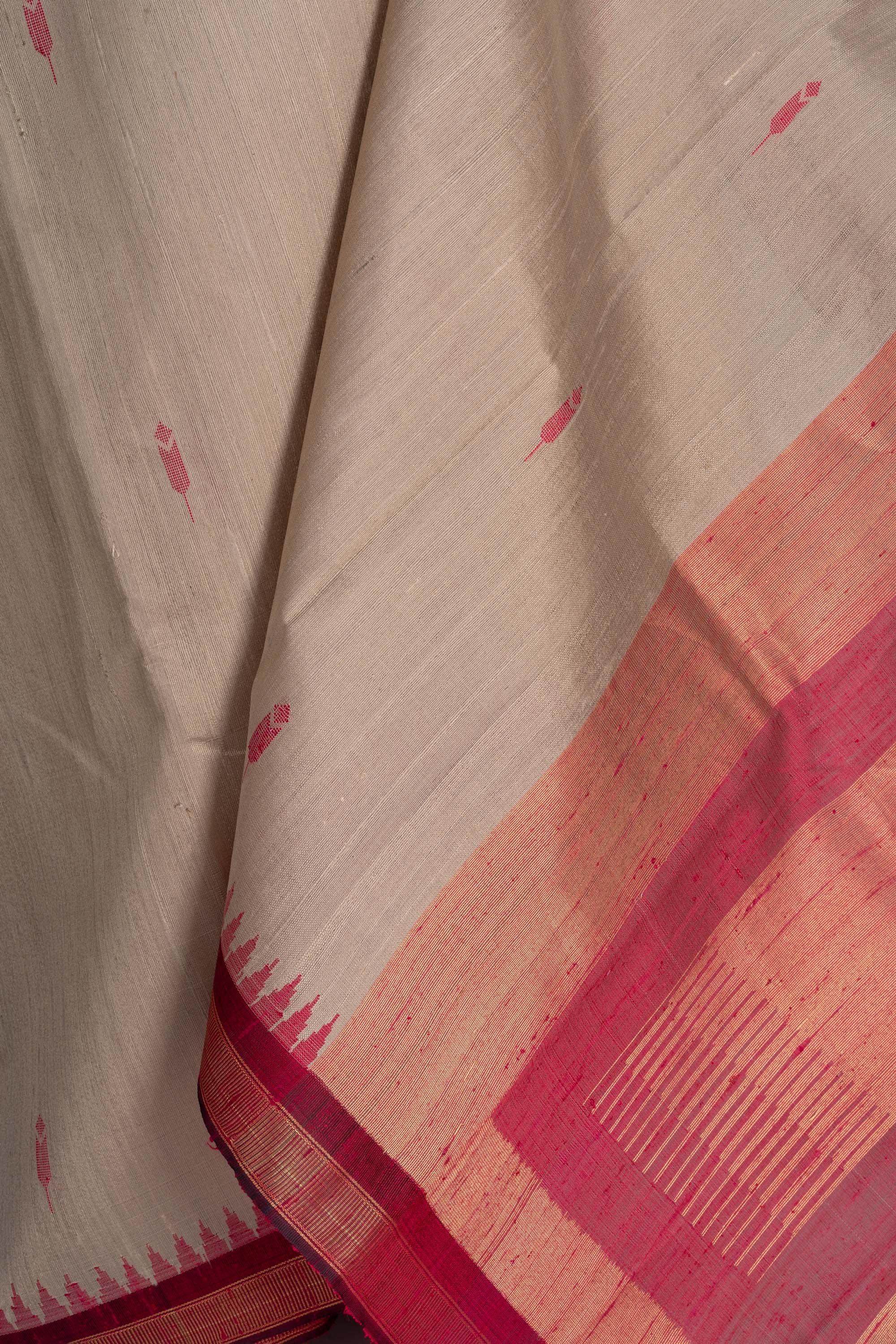 Light Beige Chhattisgarh Raw Silk Saree