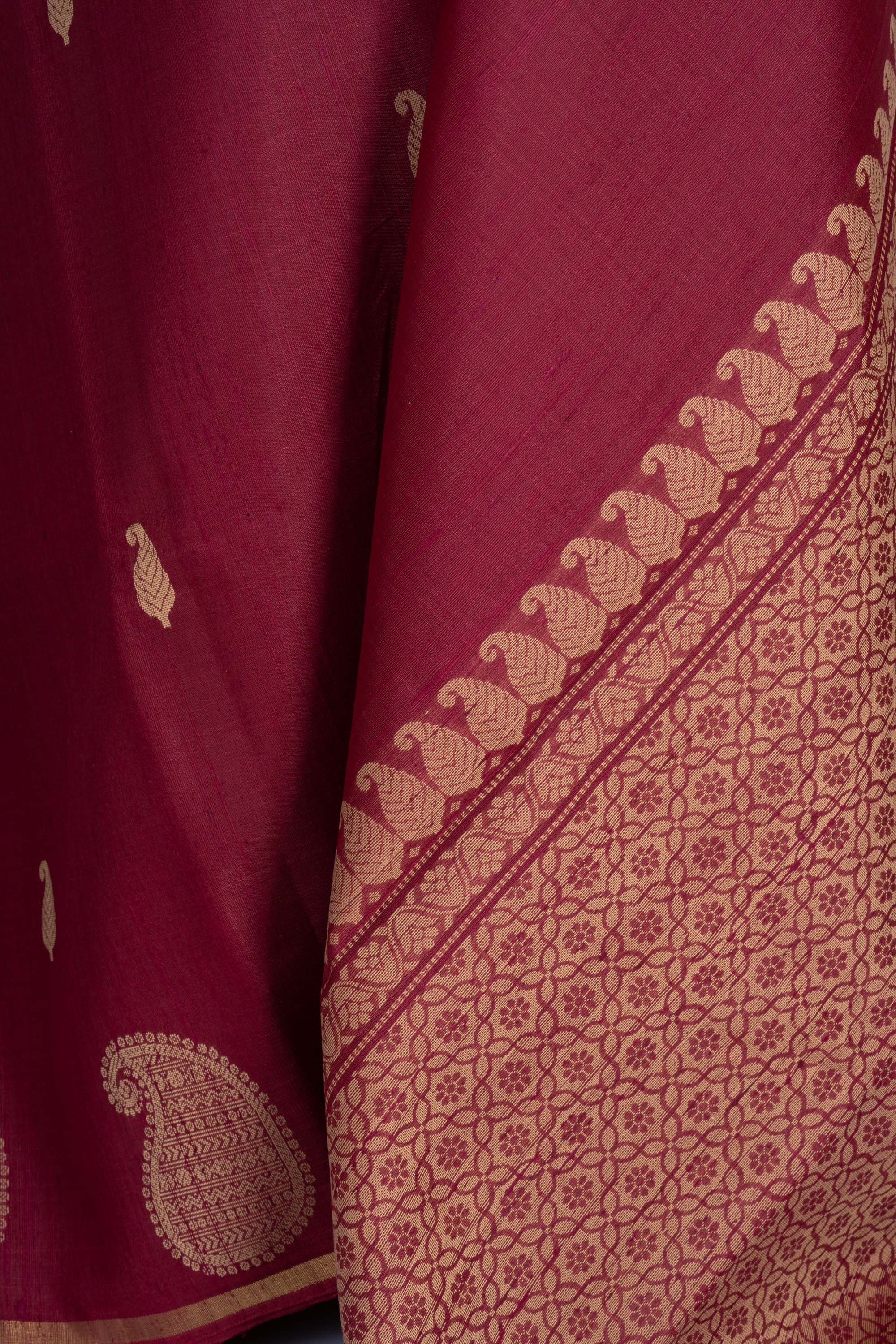 Burgundy Maroon Chhattisgarh Raw Silk Saree