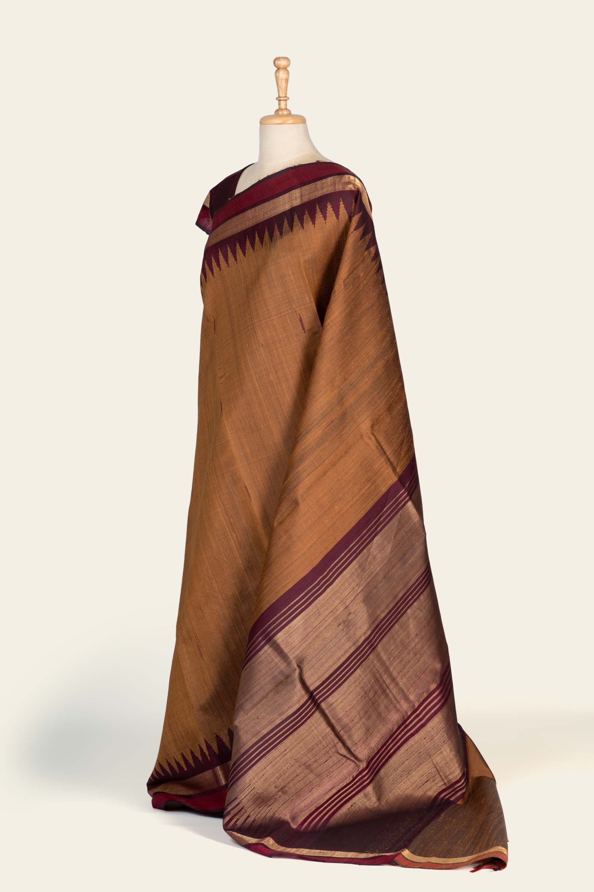 Caramel Brown Chhattisgarh Raw Silk Saree