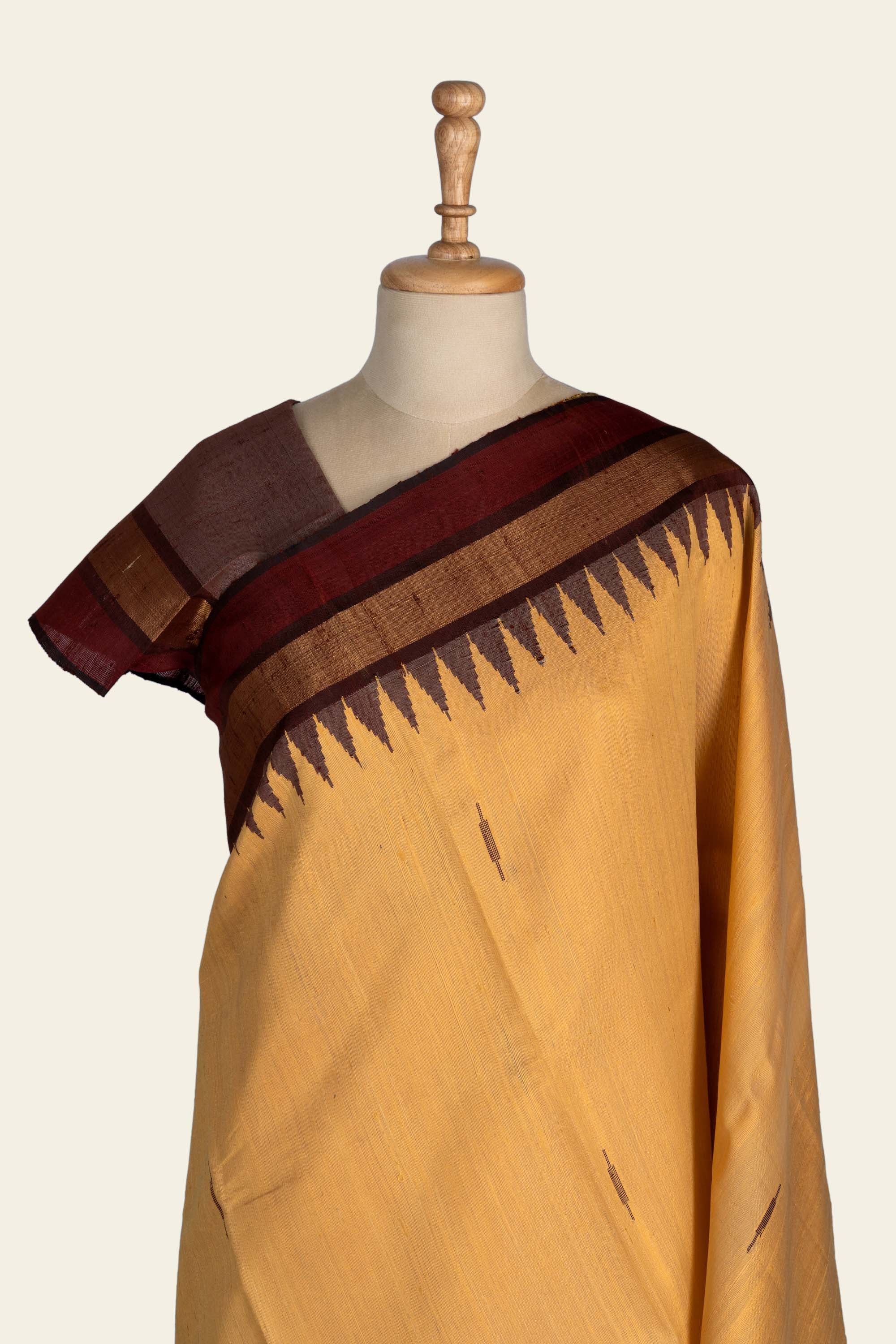 Sandalwood Yellow Chhattisgarh Raw Silk Saree