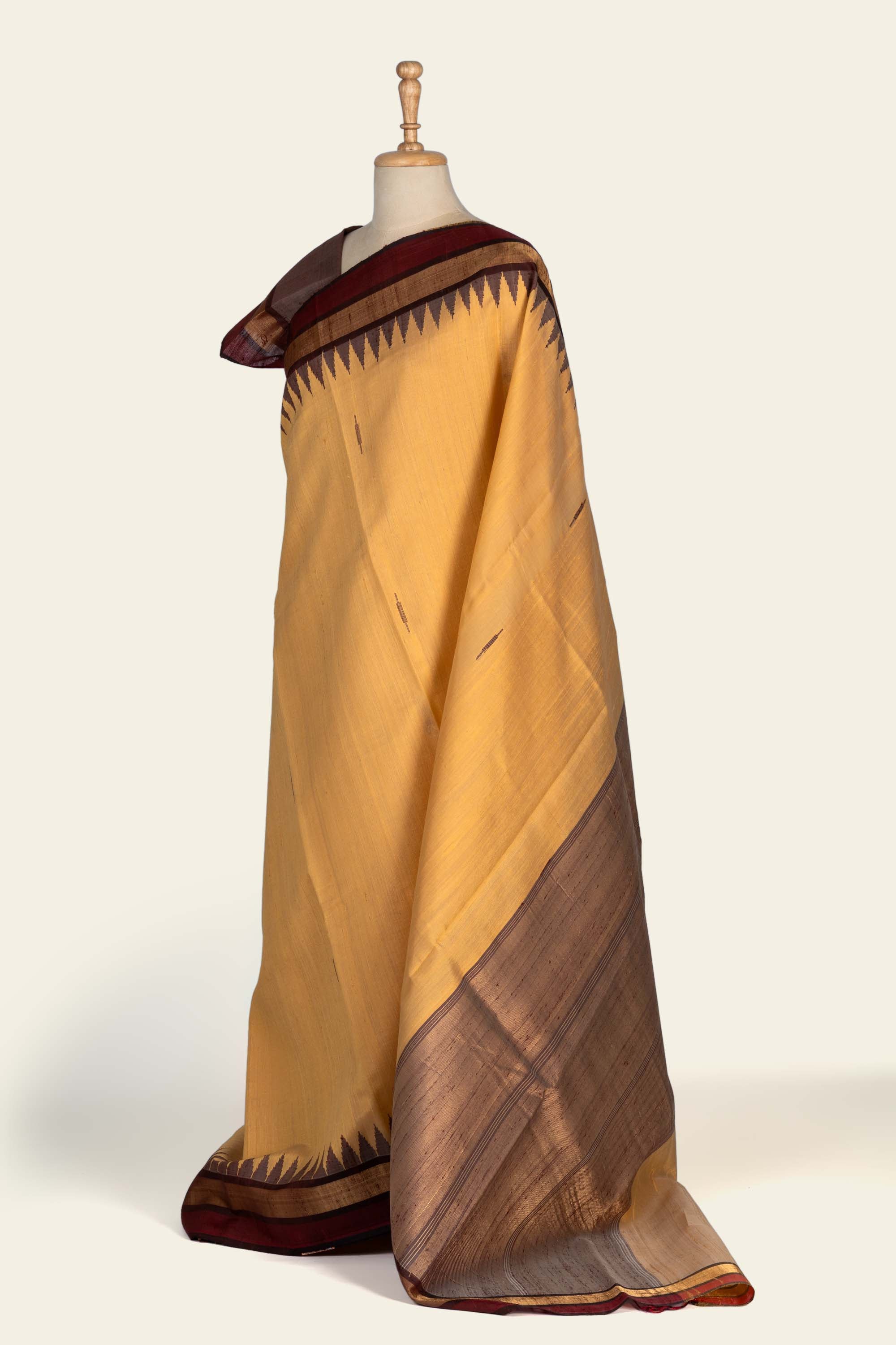 Sandalwood Yellow Chhattisgarh Raw Silk Saree