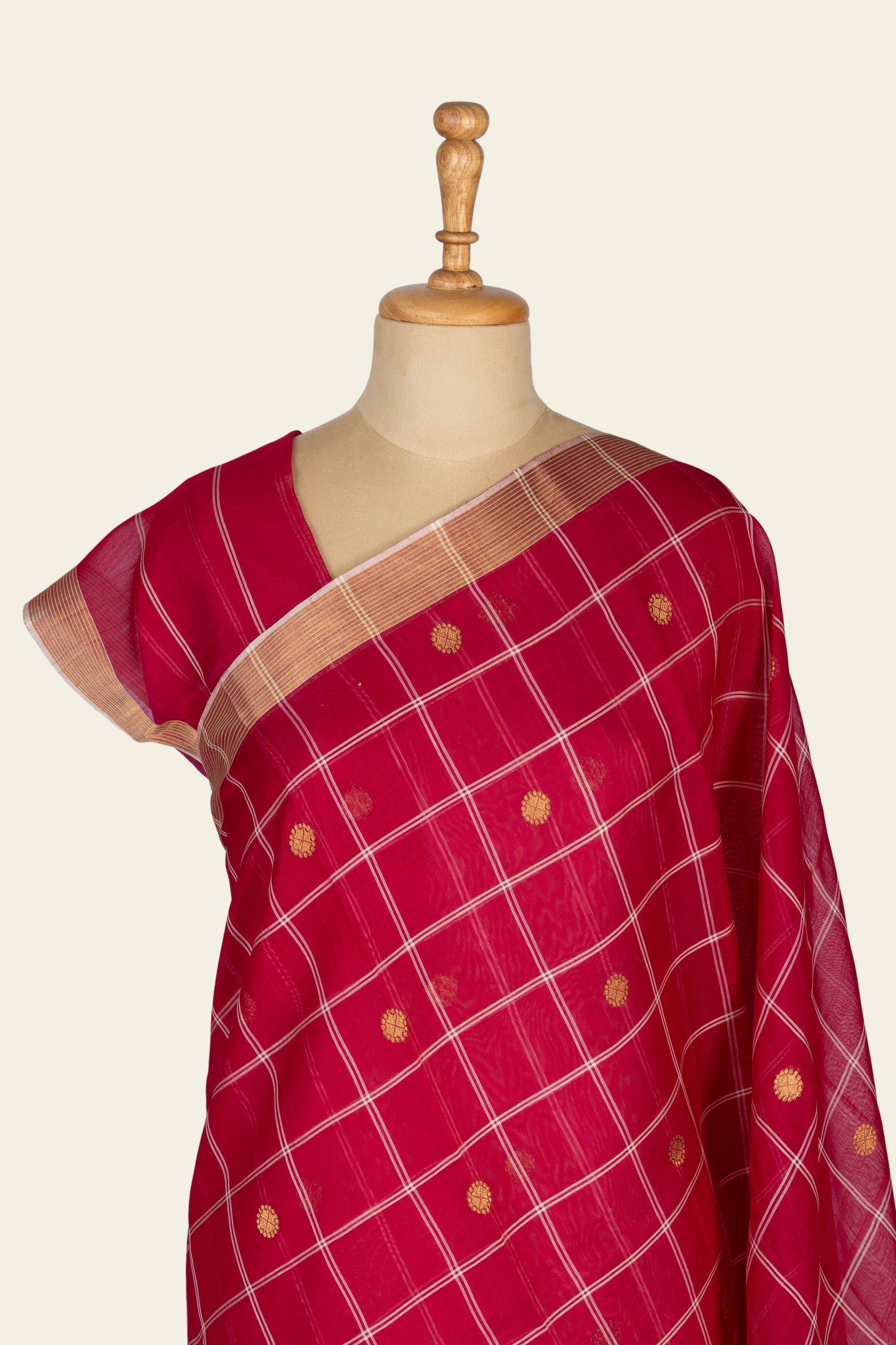 Blossom Pink Check Chanderi Silk Cotton Saree