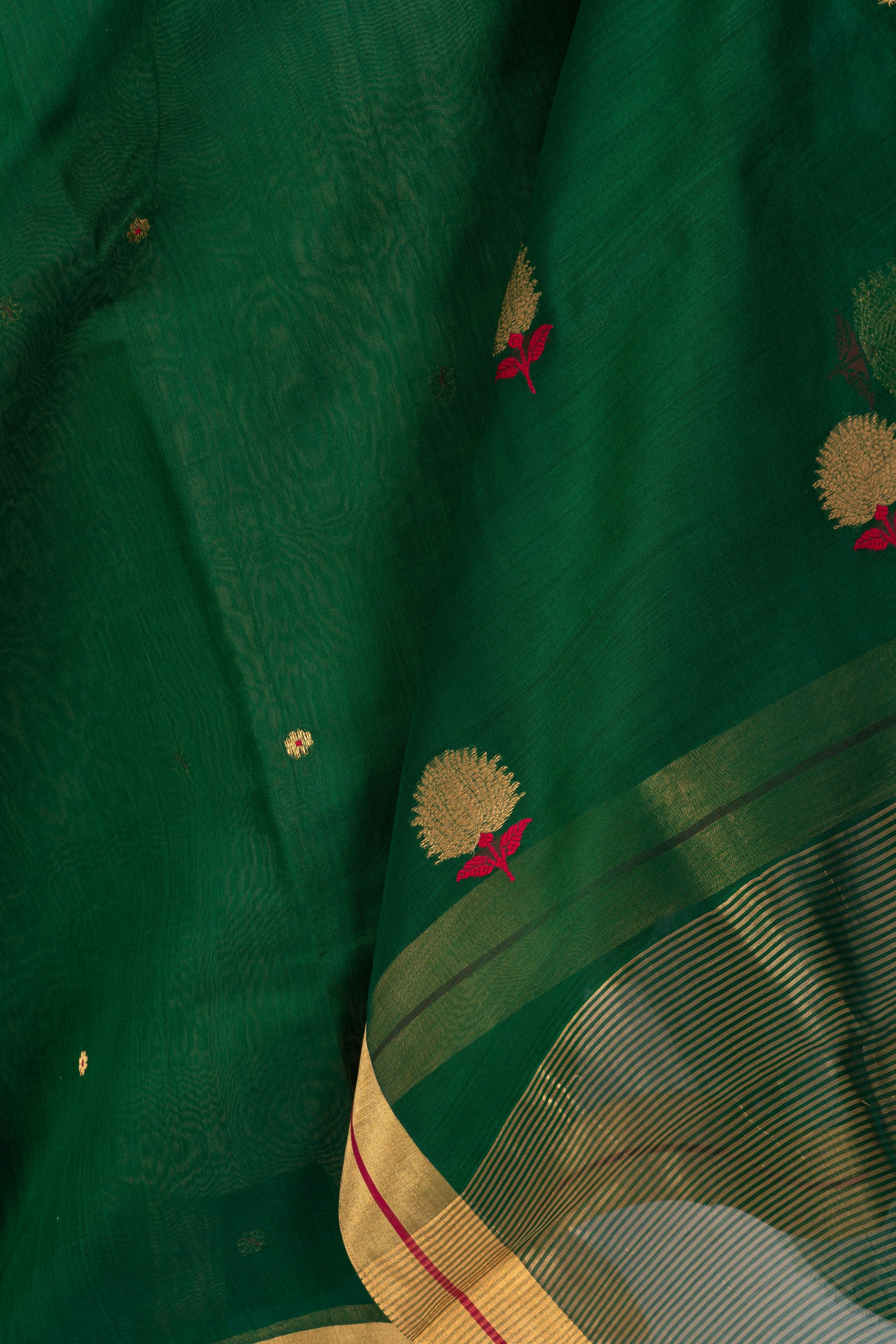 Dark Green Chanderi Silk Cotton Saree