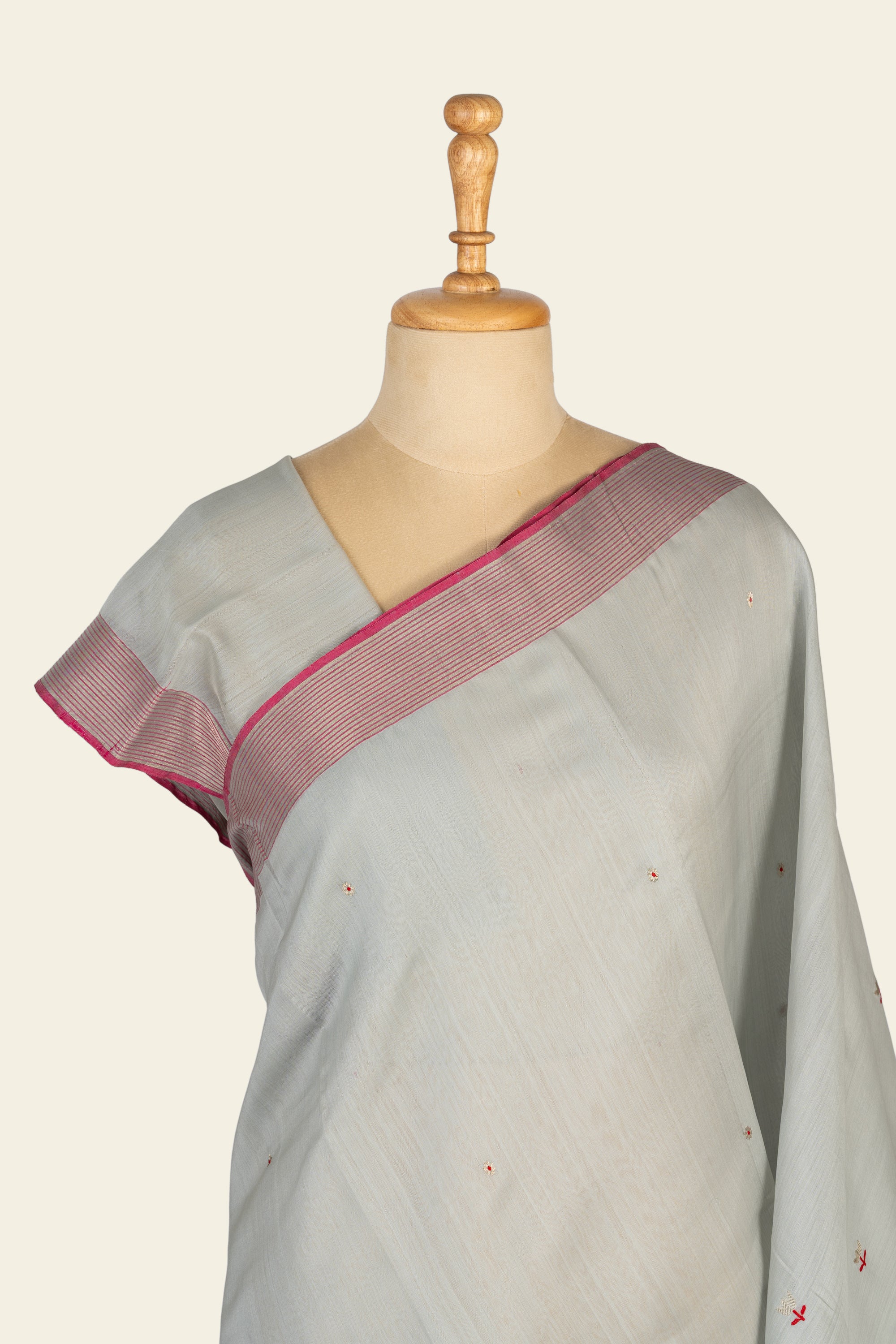 Light Grey Chanderi Silk Cotton Saree