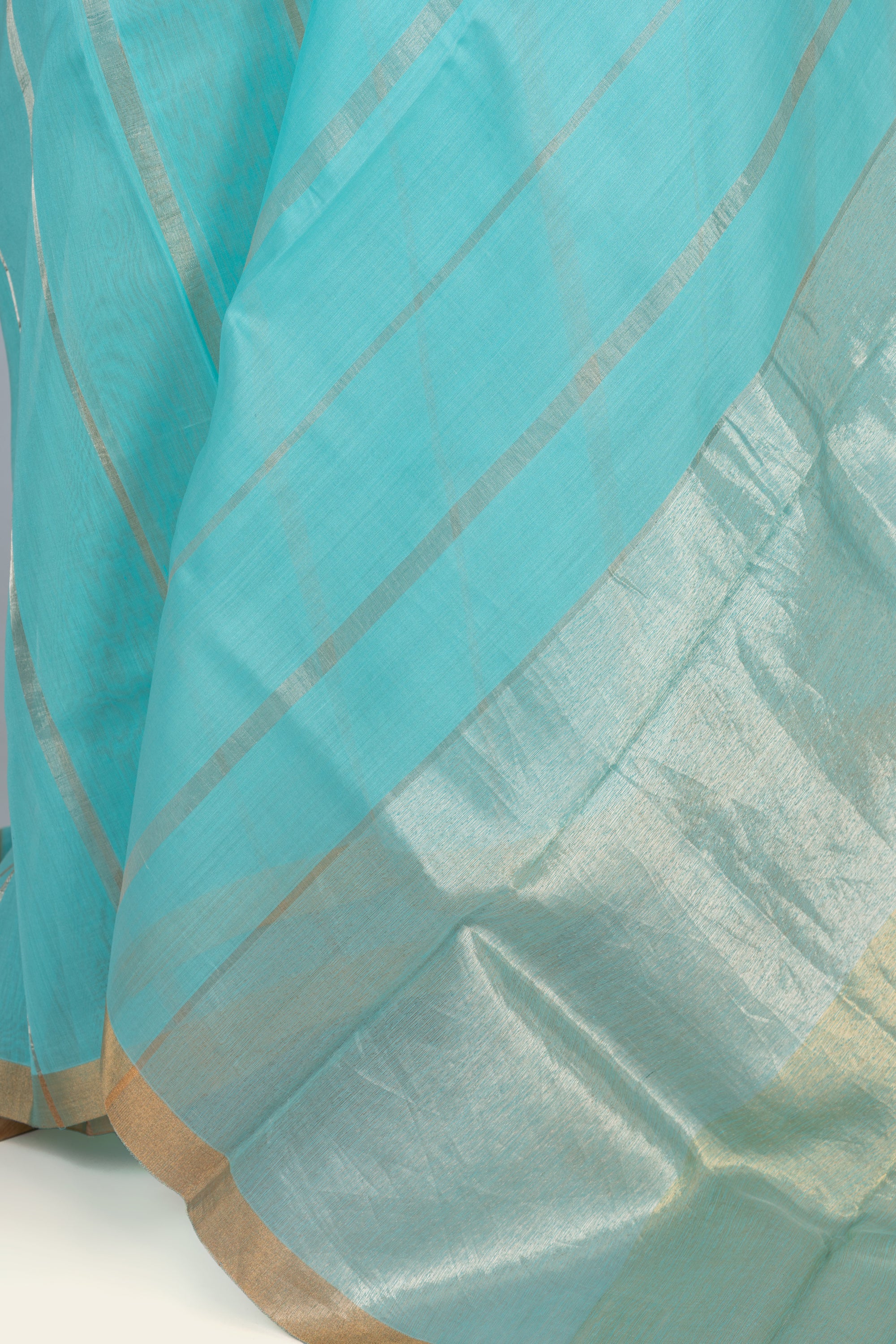 Aqua Blue Stripe Chanderi Silk Cotton Saree