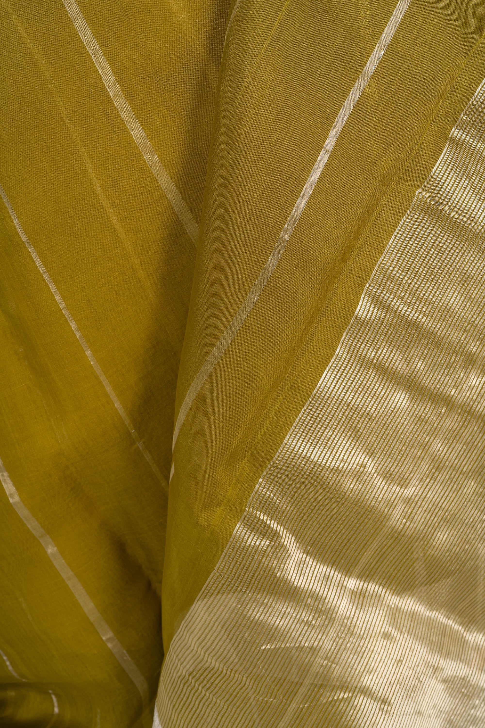 Whisper Green Stripe Chanderi Silk Cotton Saree