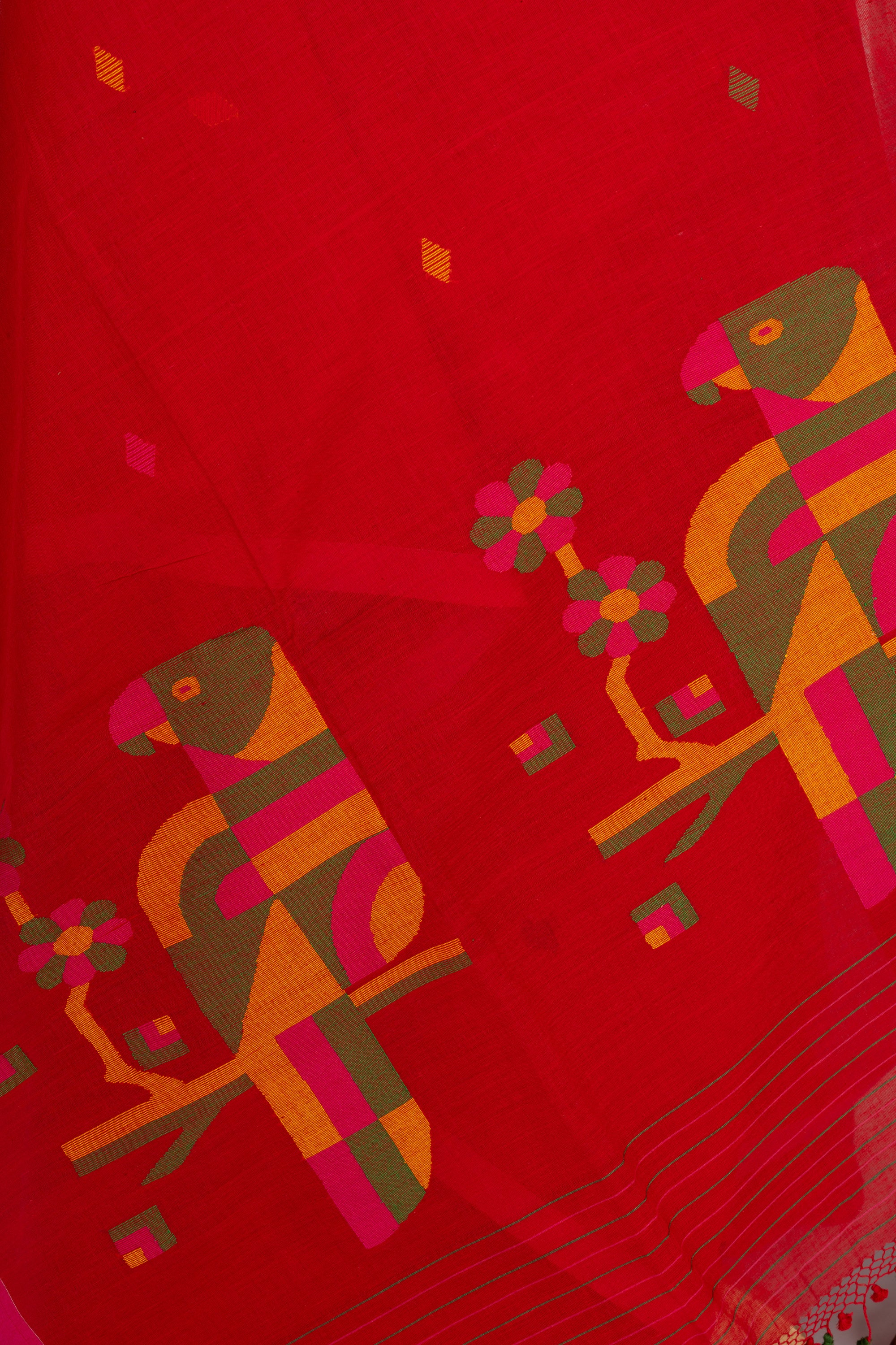 Crimson Red Bengal Jamdani Cotton Saree