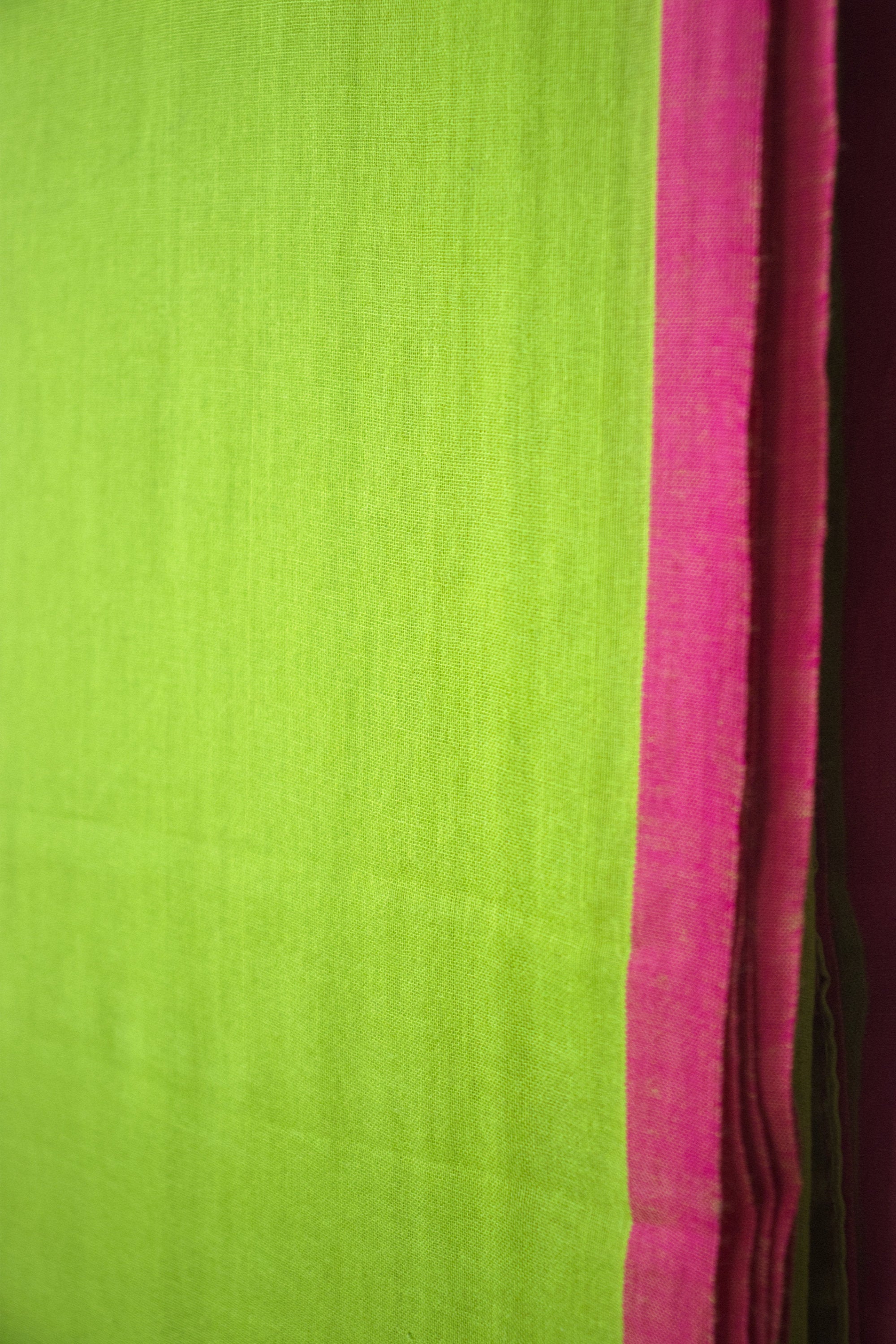 Neon Green Bengal Mulmul Cotton Saree