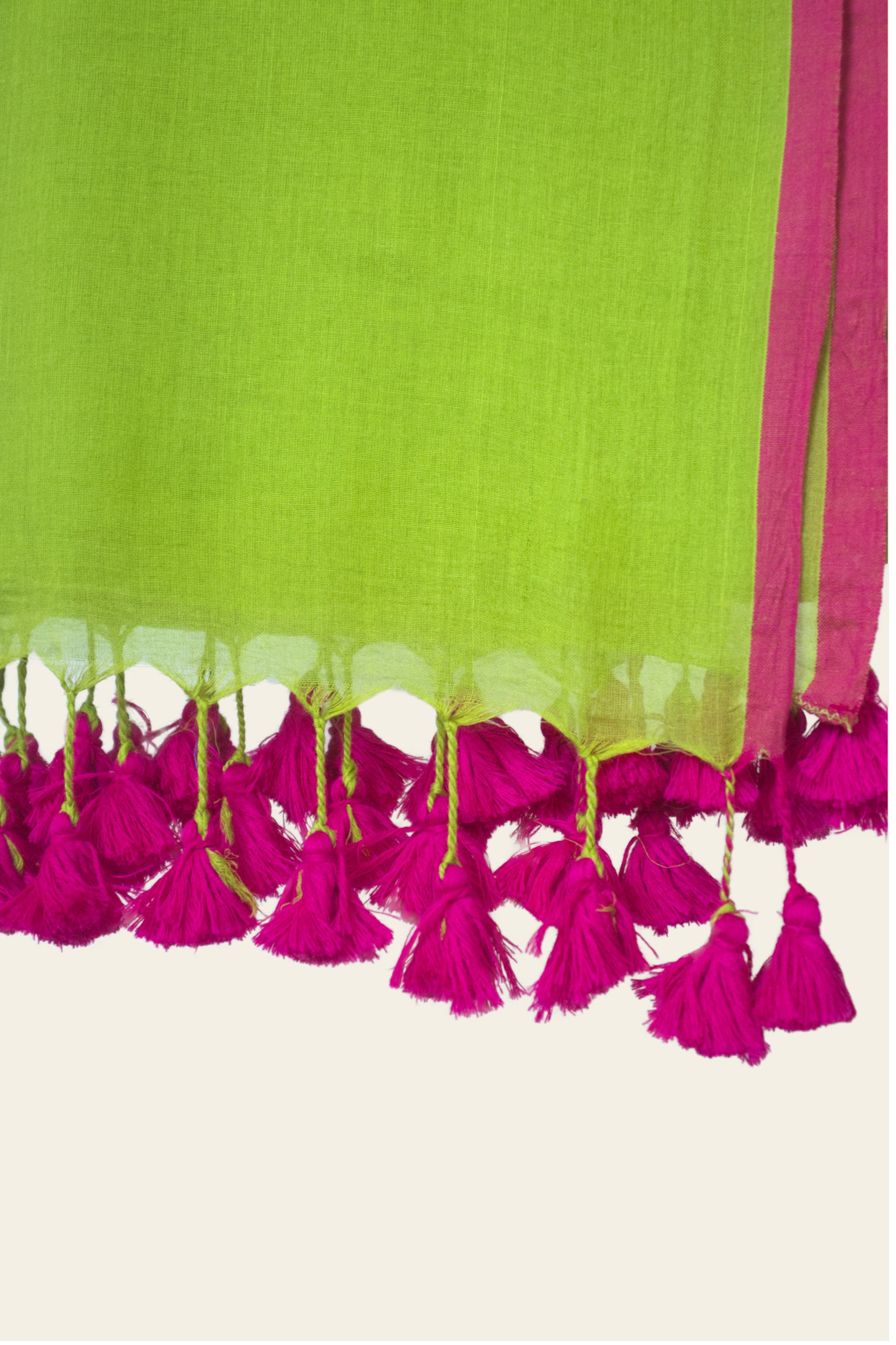 Neon Green Bengal Mulmul Cotton Saree