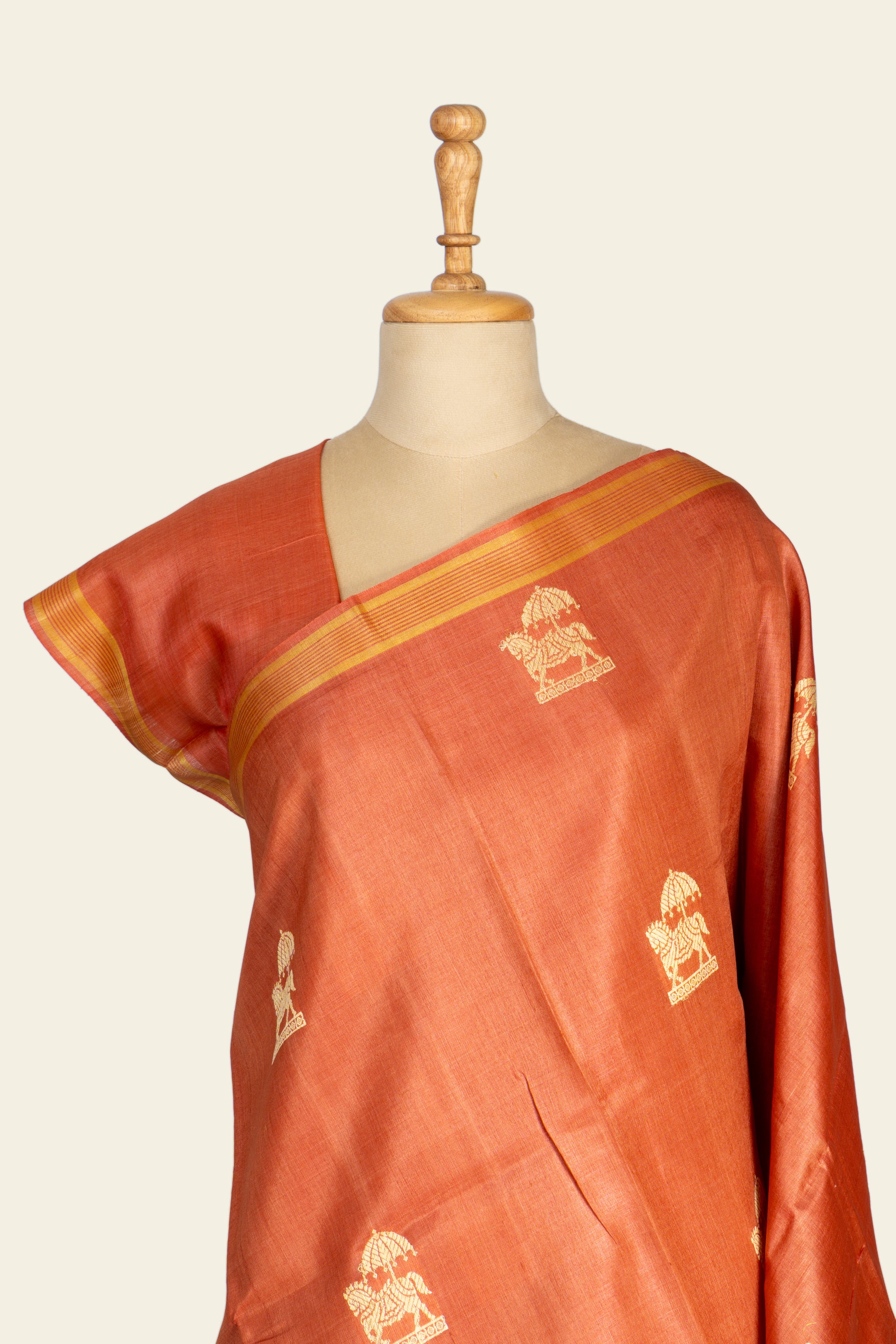 Burnt Orange Chhattisgarh Pure Tussar Silk Saree