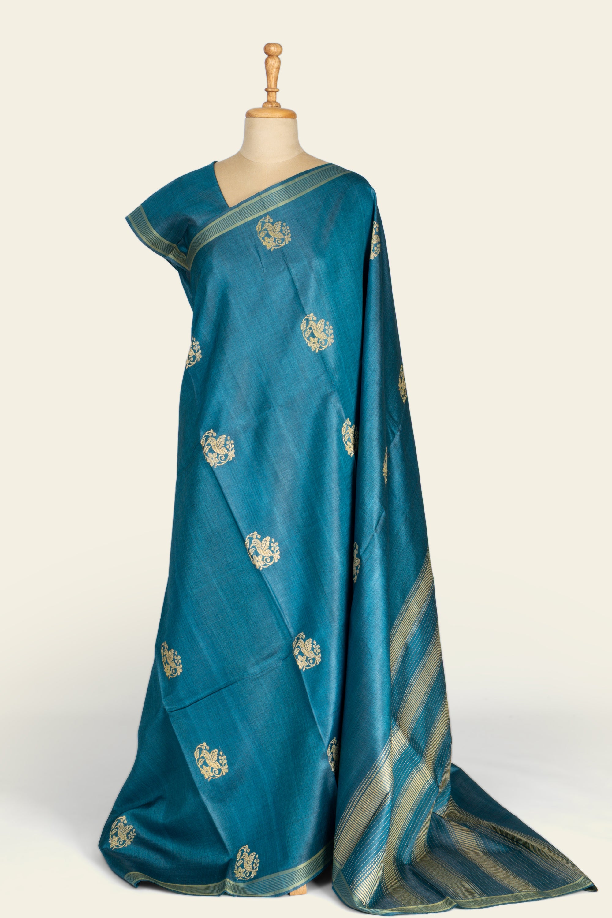 Cobalt Blue Chhattisgarh Pure Tussar Silk Saree