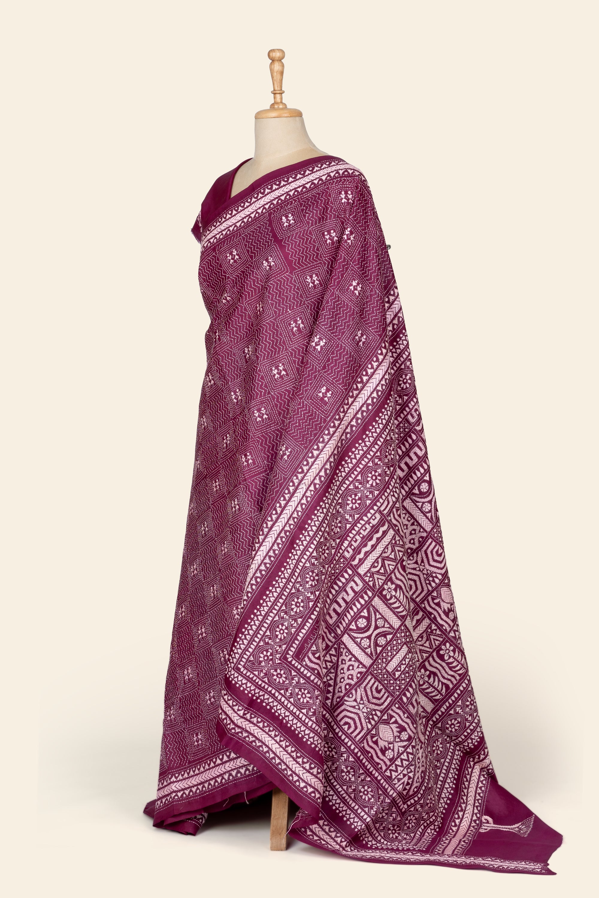 Jamun Purple Bengal Kantha Stitch Pure Silk Saree