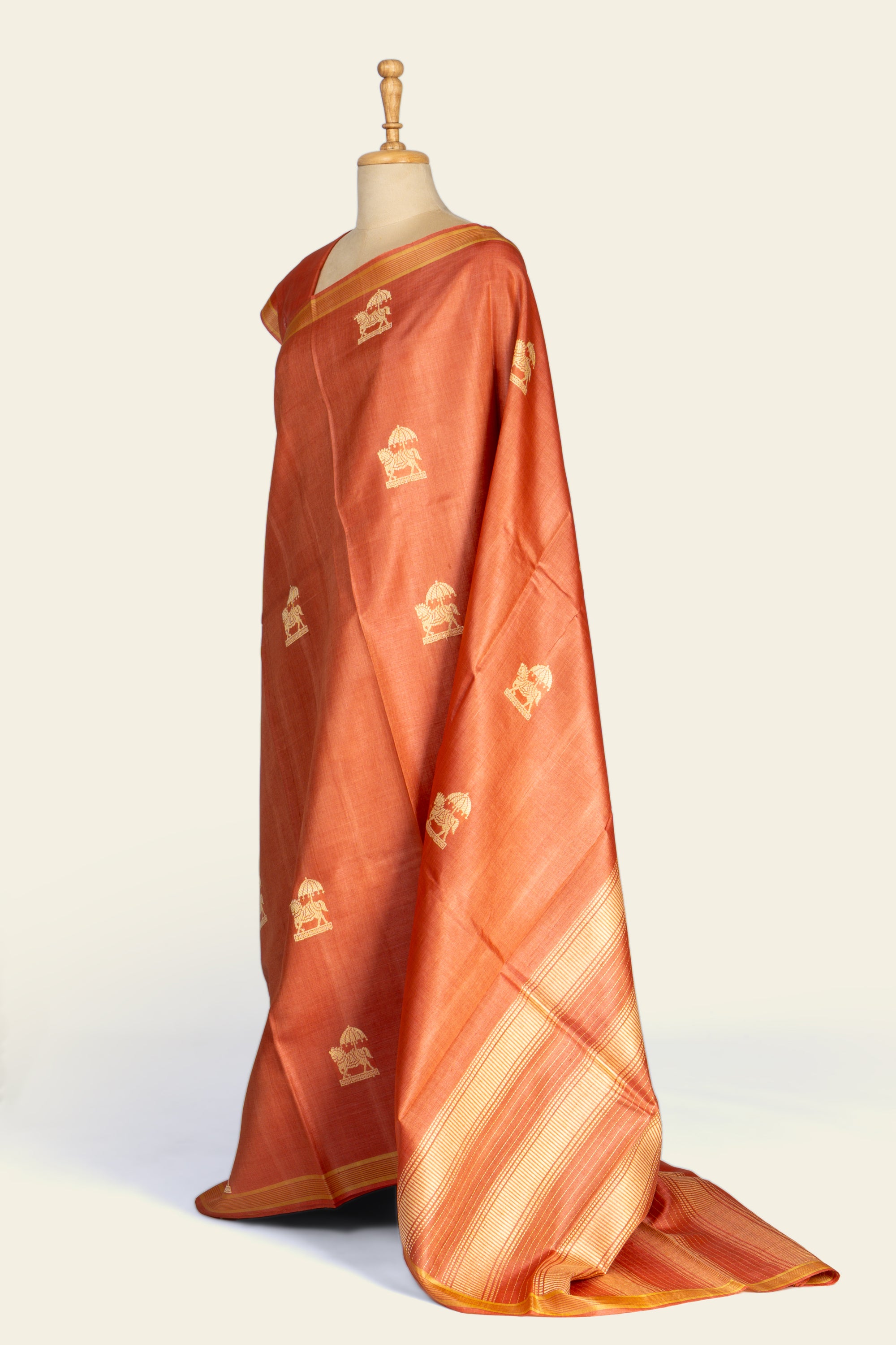 Burnt Orange Chhattisgarh Pure Tussar Silk Saree