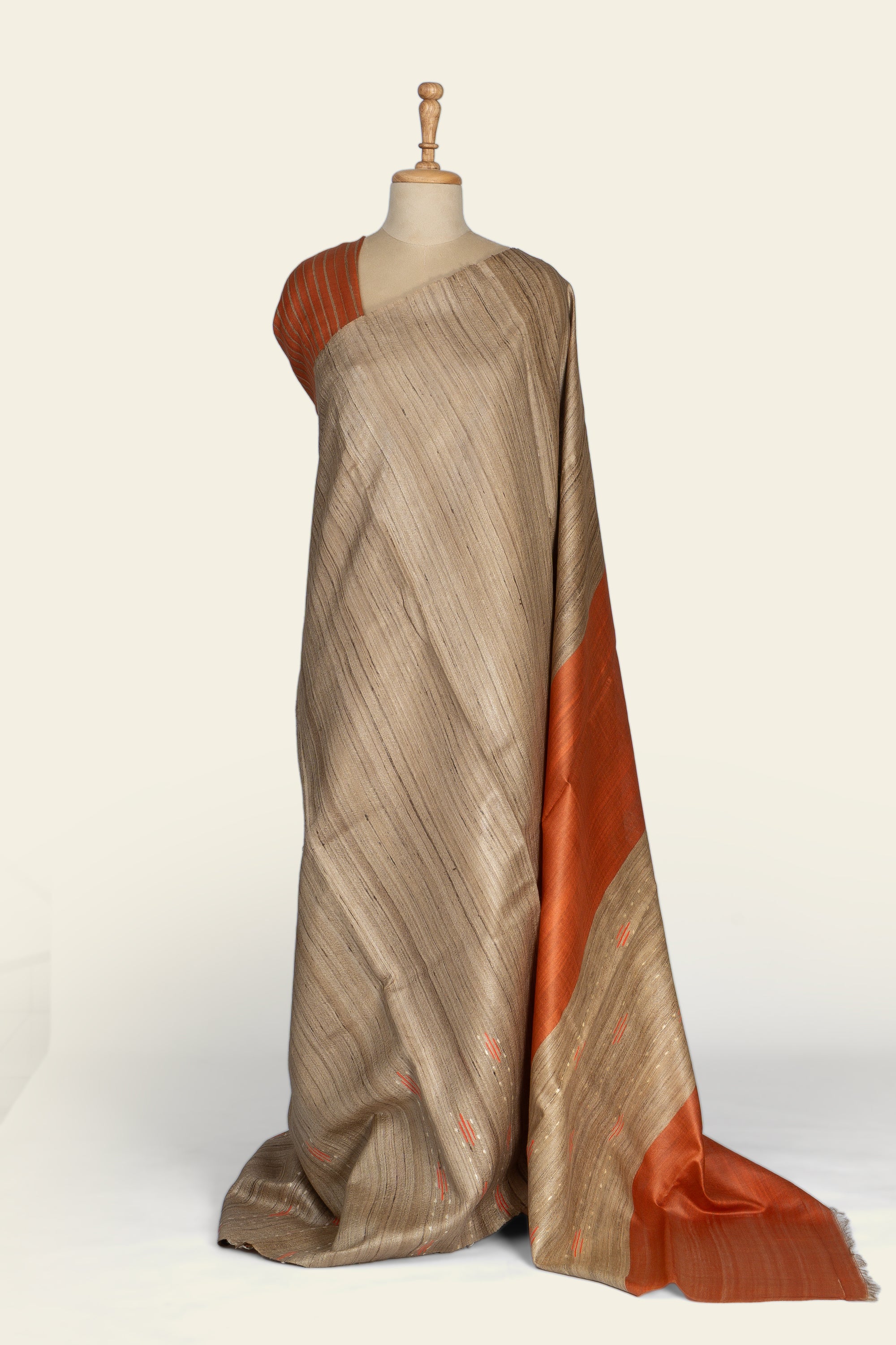 Beige Cream Chhattisgarh Ghicha Tussar Silk Saree