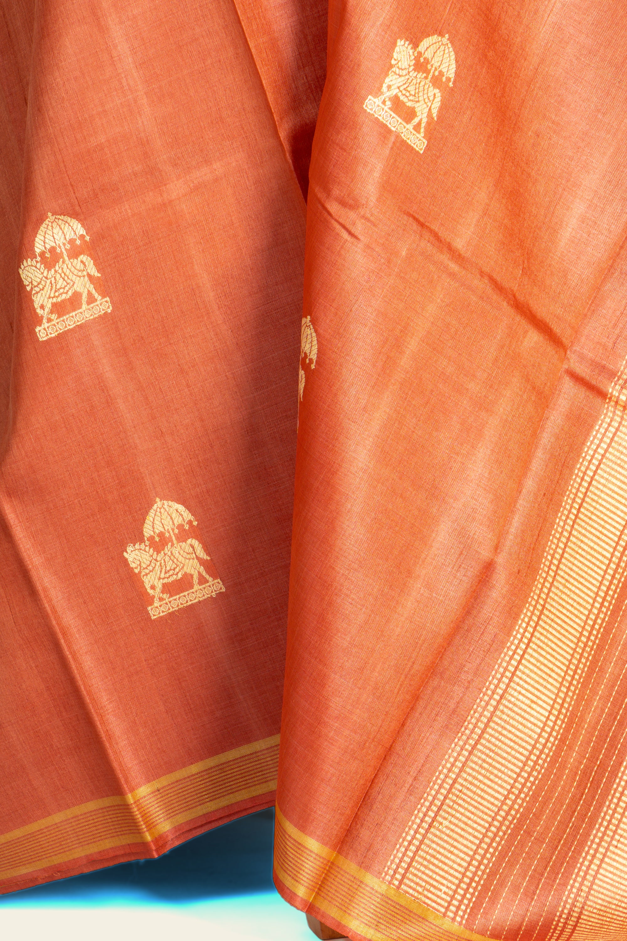 Burnt Orange Chhattisgarh Pure Tussar Silk Saree