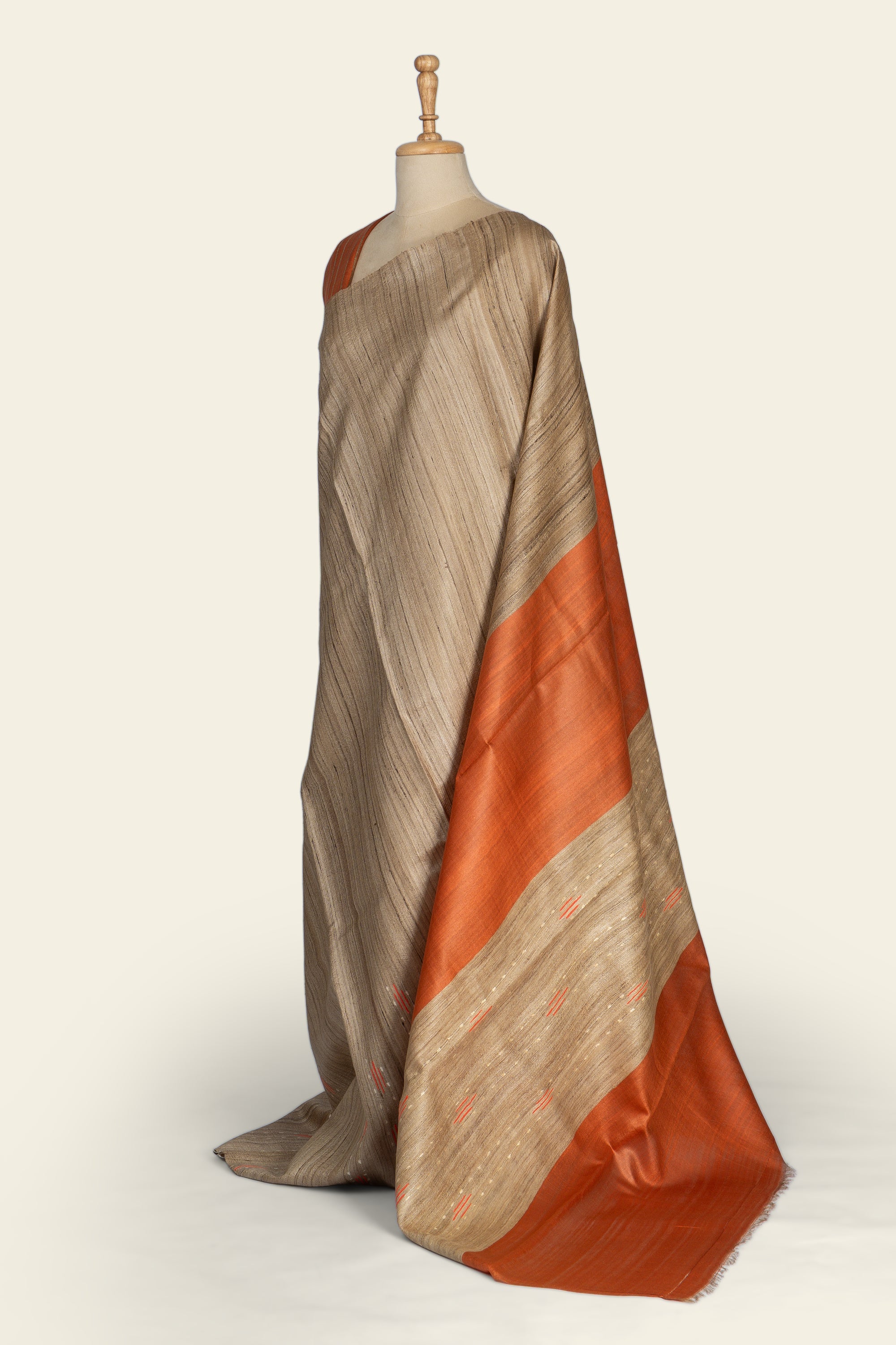Beige Cream Chhattisgarh Ghicha Tussar Silk Saree